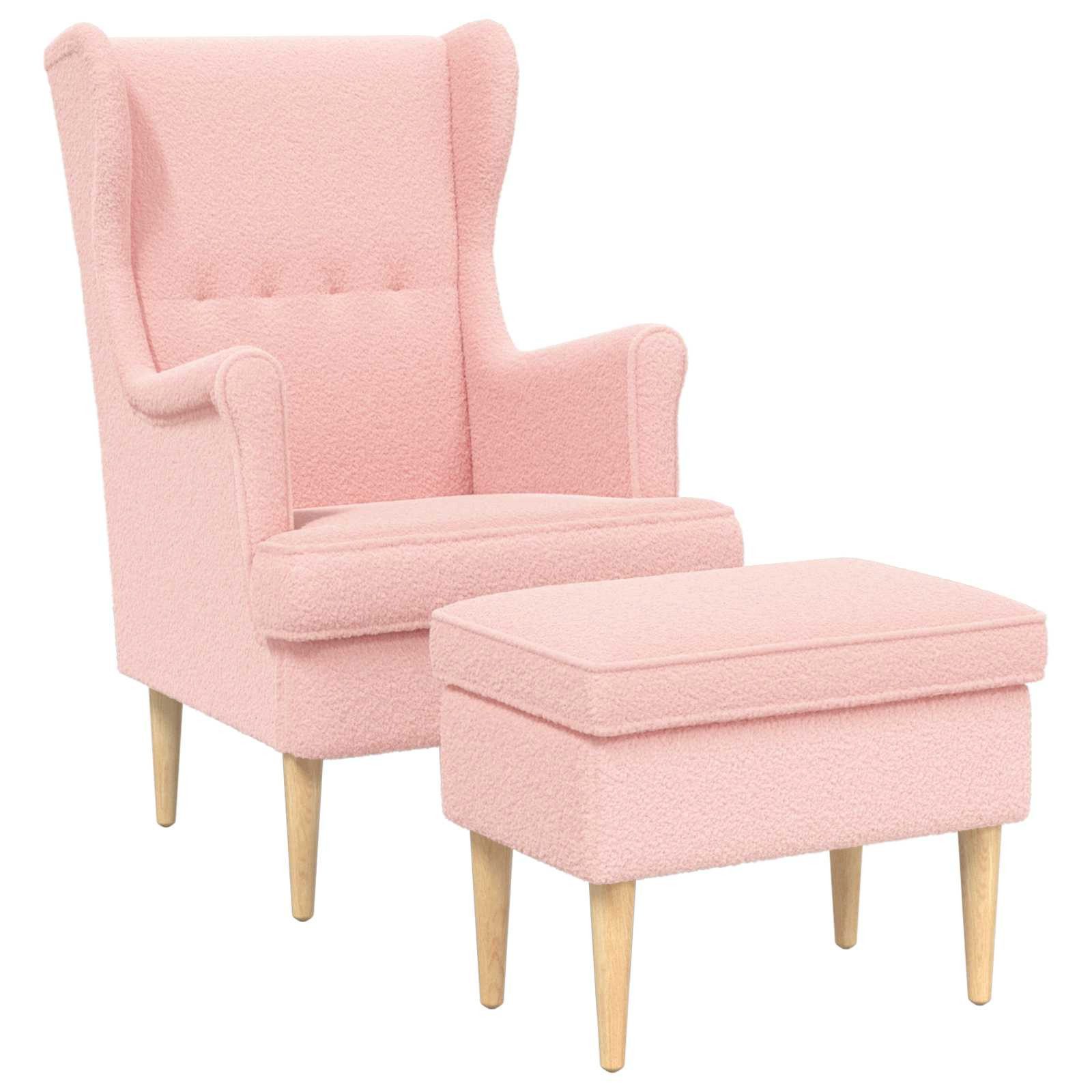 vidaXL Gartenlounge-Set Sessel mit Fußhocker 2 stk. Rosa Bouclé, (2-tlg)