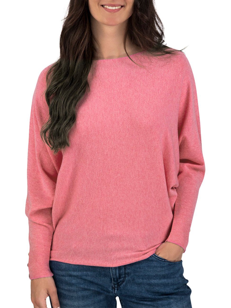DENIMFY Вязаные свитера Damen Rundhals Пуловеры DFGreta Oversize Fit Basic Langarmshirt mit Fledermausärmeln