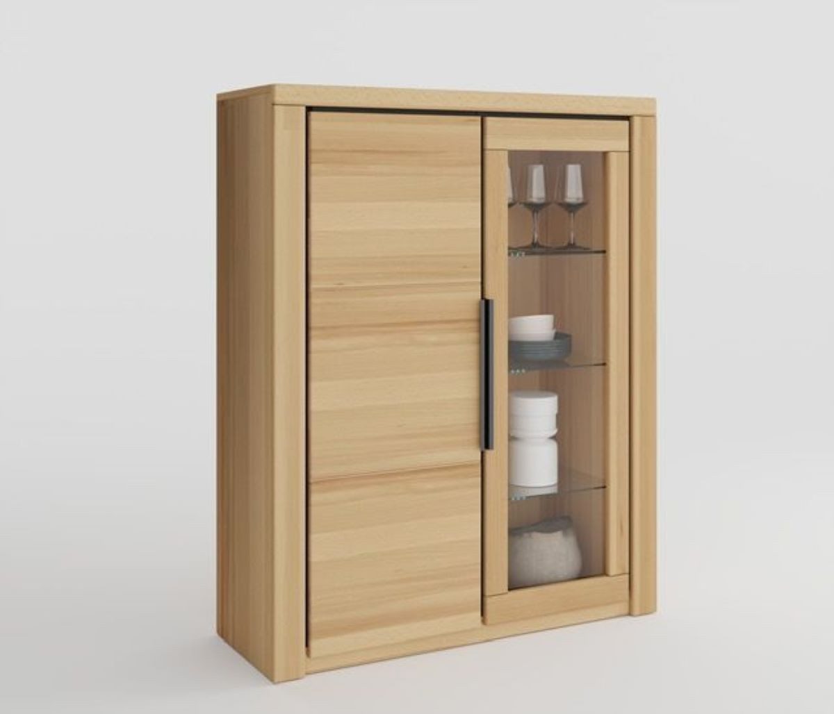 ELFO Stauraumvitrine Vitrine Highboard Brest Kernbuche geölt Teilmassiv Höhe 141cm