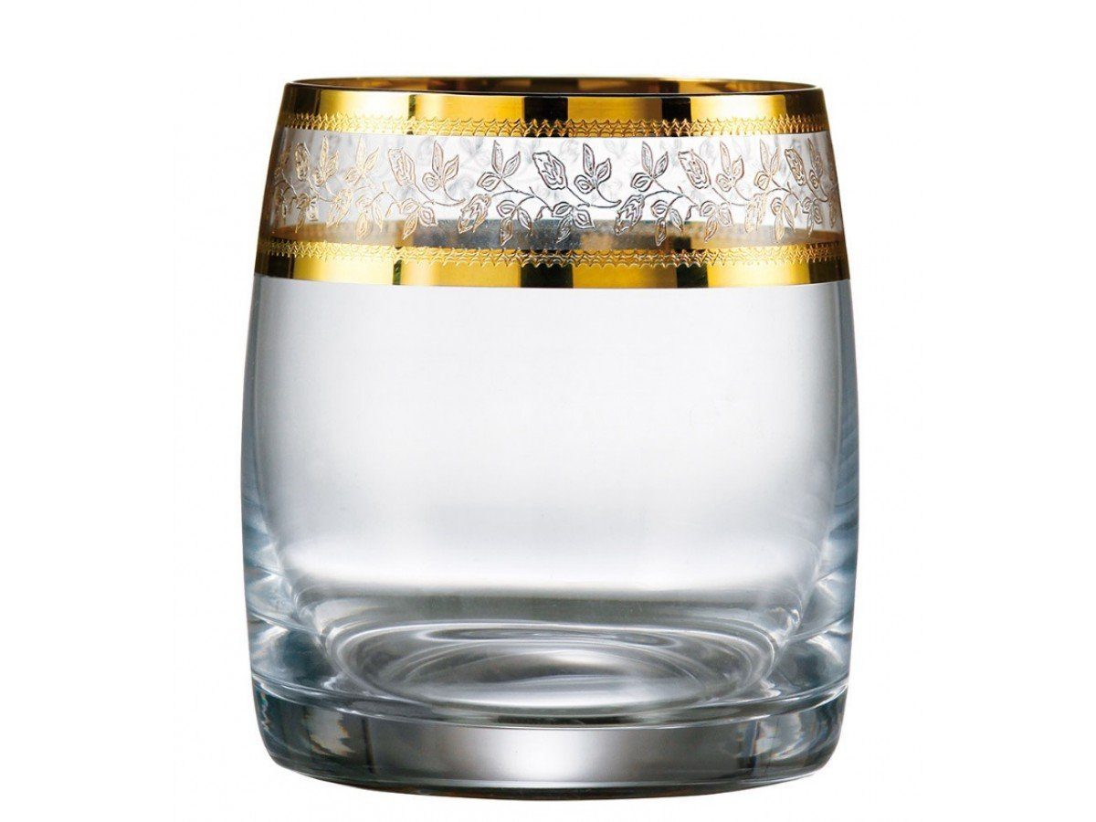 Crystalex Whiskyglas Ideal Gold 290 ml 6er Set, Kristallglas, Kristallglas, Goldrand, Gold Gravur