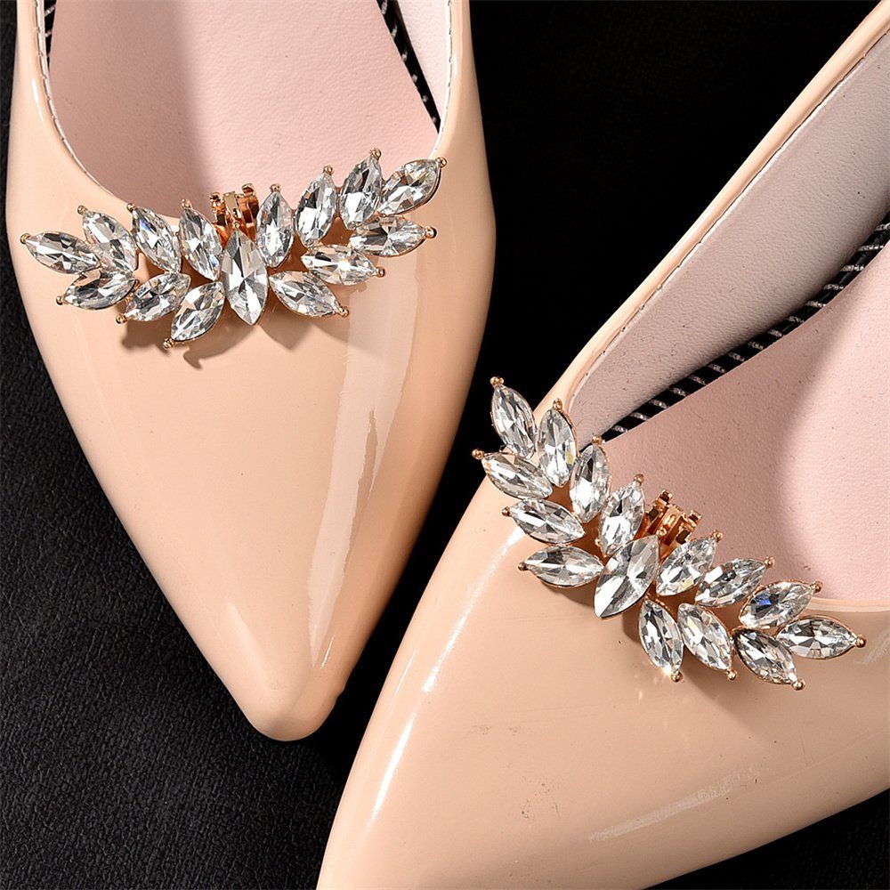 Rouemi Schuhanstecker Strass-Schuh-Clip, Braut Hochzeit Schuhe Dekoration Schuh Blume (Zwei Schuhschnallen) Goldfarben