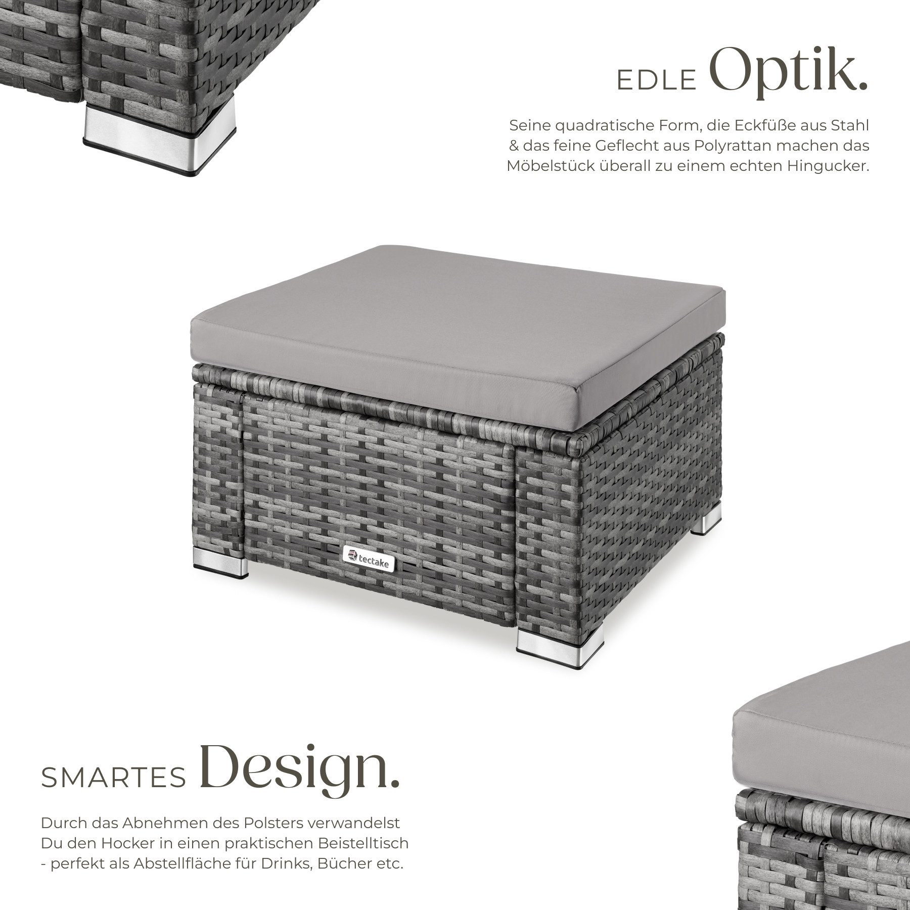 tectake Rattanstuhl Rattan Sitzhocker (Set, 1 St), Robuste Konstruktion