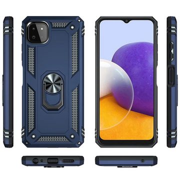 CoolGadget Handyhülle Blau als 2in1 Schutz Cover Set für das Samsung Galaxy A22 5G 6,4 Zoll, 2x Glas Display Schutz Folie + 1x TPU Case Hülle für Galaxy A22 5G