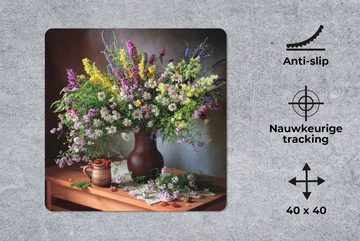 MuchoWow Gaming Mauspad Blumen - Tisch - Stilleben - Blumenstrauß - Vase (1-St), Mousepad mit Rutschfester Unterseite, Gaming, 40x40 cm, XXL, Großes