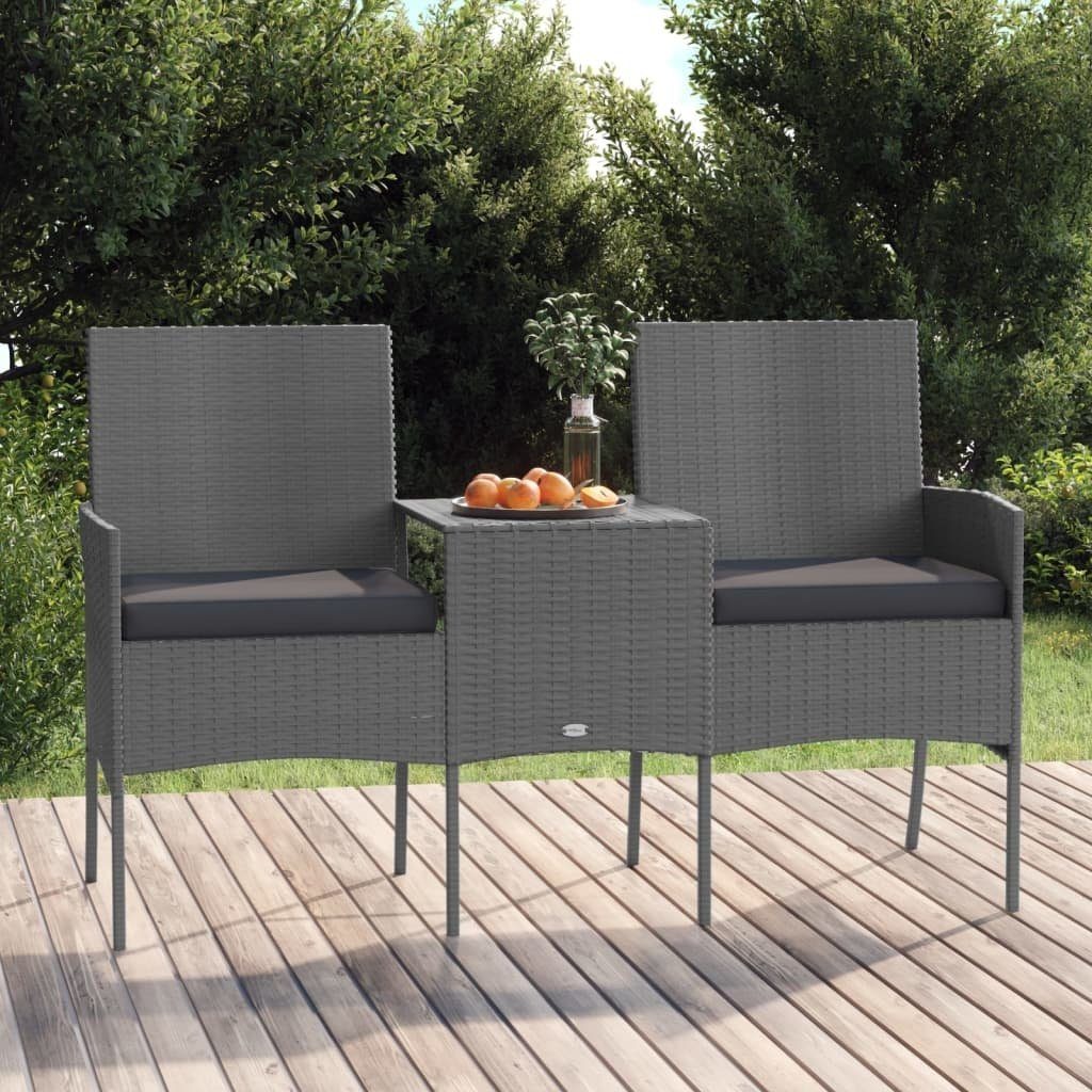 möbelando Gartenstuhl 3010981 (LxBxH: 61x151x85 cm), mit Kaffeetisch und Sitzauflagen aus Rattan in grau | Stühle