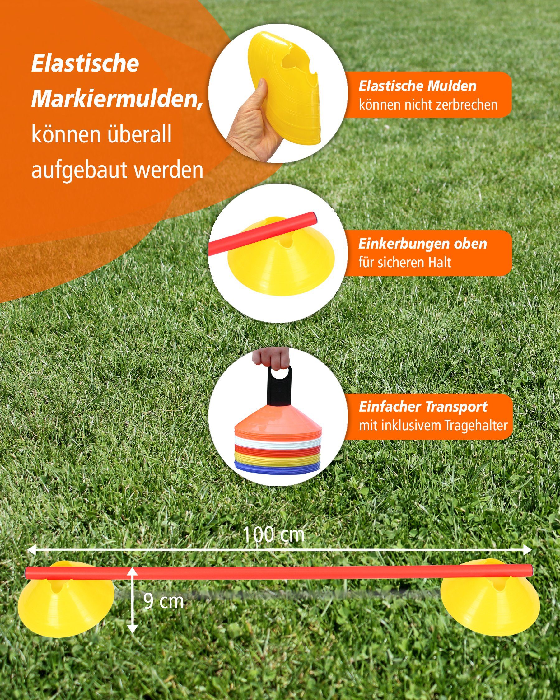 SPORTIKEL24 Agility-Hürde Cavaletti Mini-Hürden 5er Set mit Gelben Markiermulden Stange 100 cm, Kunststoff