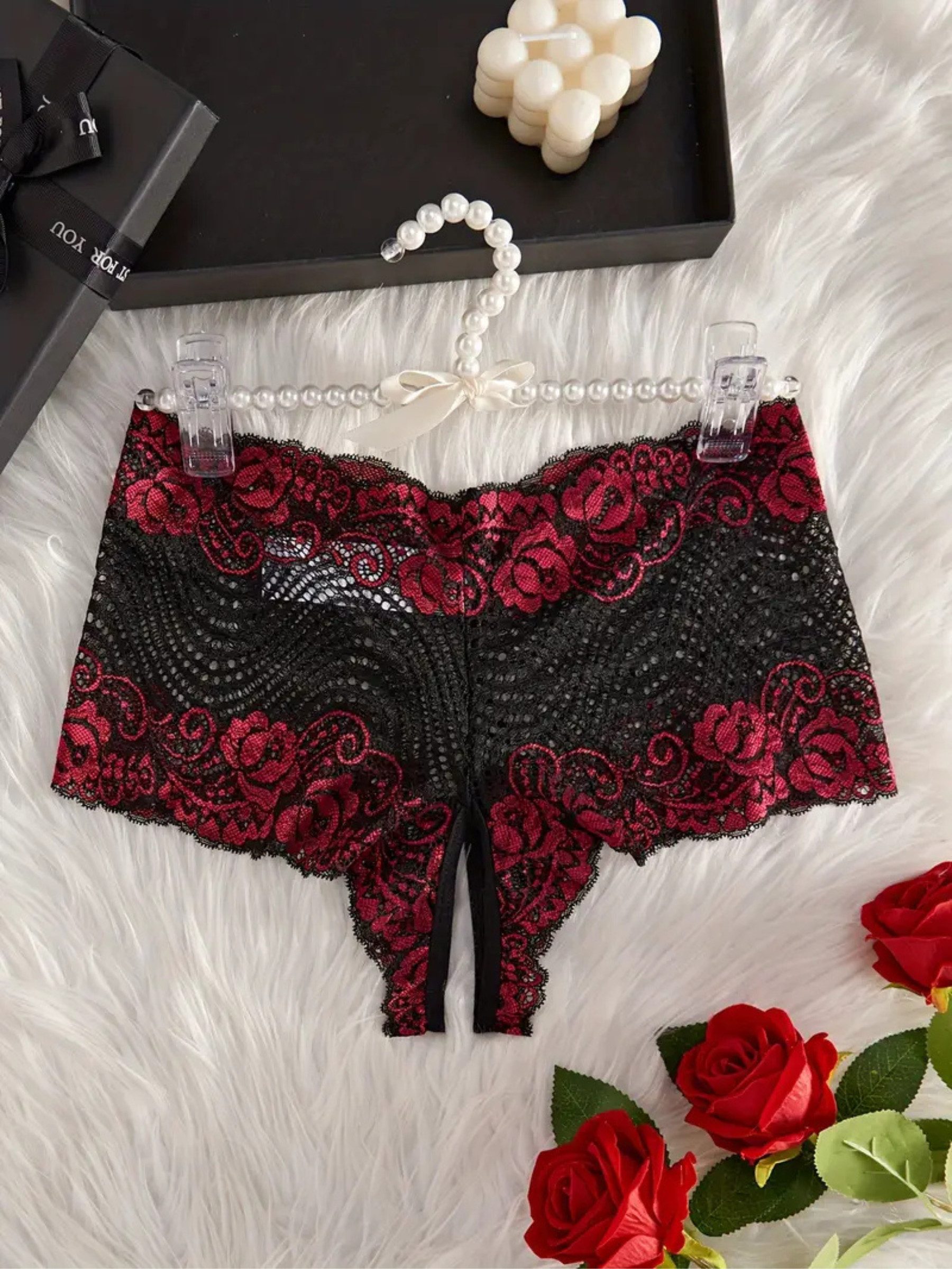 High-Waist-Slip-Ouvert Unterwäsche aus Spitze, sexy Dessous, Höschen mit offenem Schritt