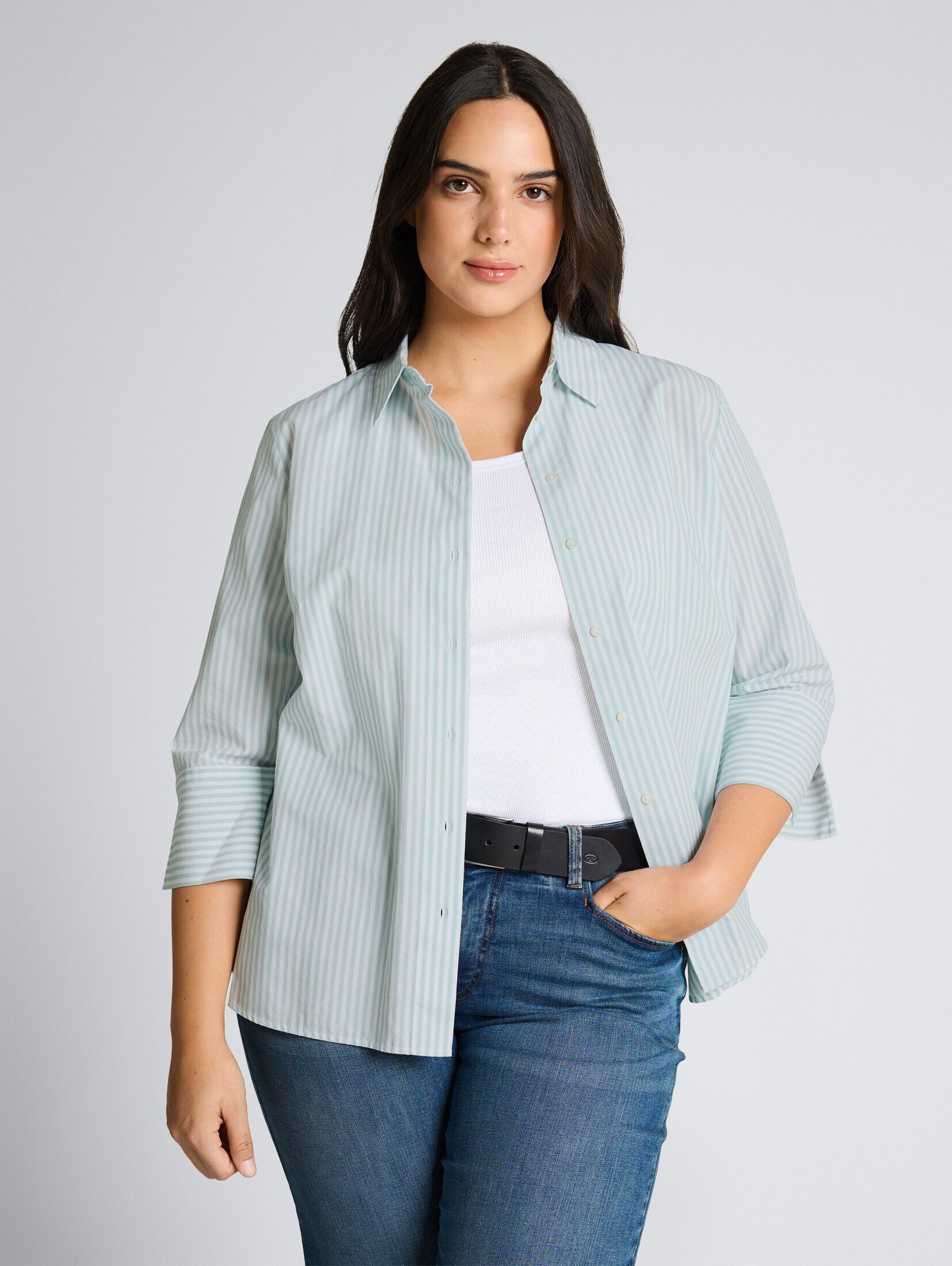 TOM TAILOR PLUS Langarmbluse Blusen & Shirts Plus Size - Hemdbluse mit Streifenmuster