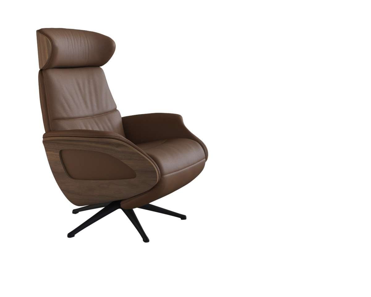 FLEXLUX Relaxsessel Clement elektrischer Funktionsessel, Größe M, Rücken & Fußteil elektrisch, Akku, Arml. Walnuss, Fuß schwarz