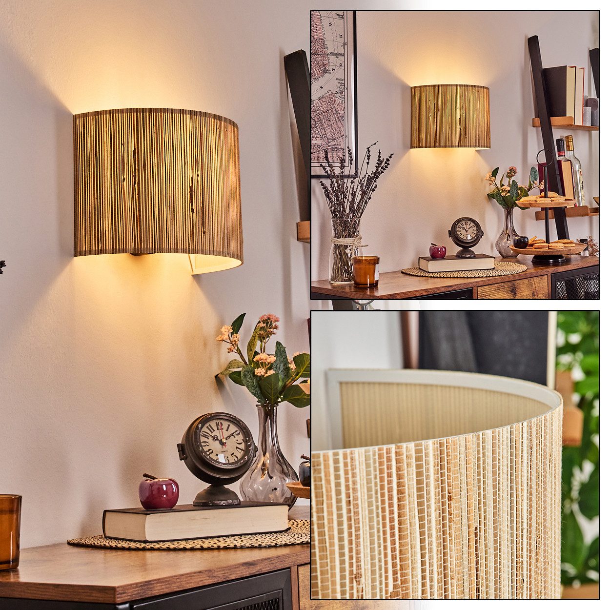 hofstein Wandleuchte moderne Wandlampe aus Metall/Seegras günstig online kaufen
