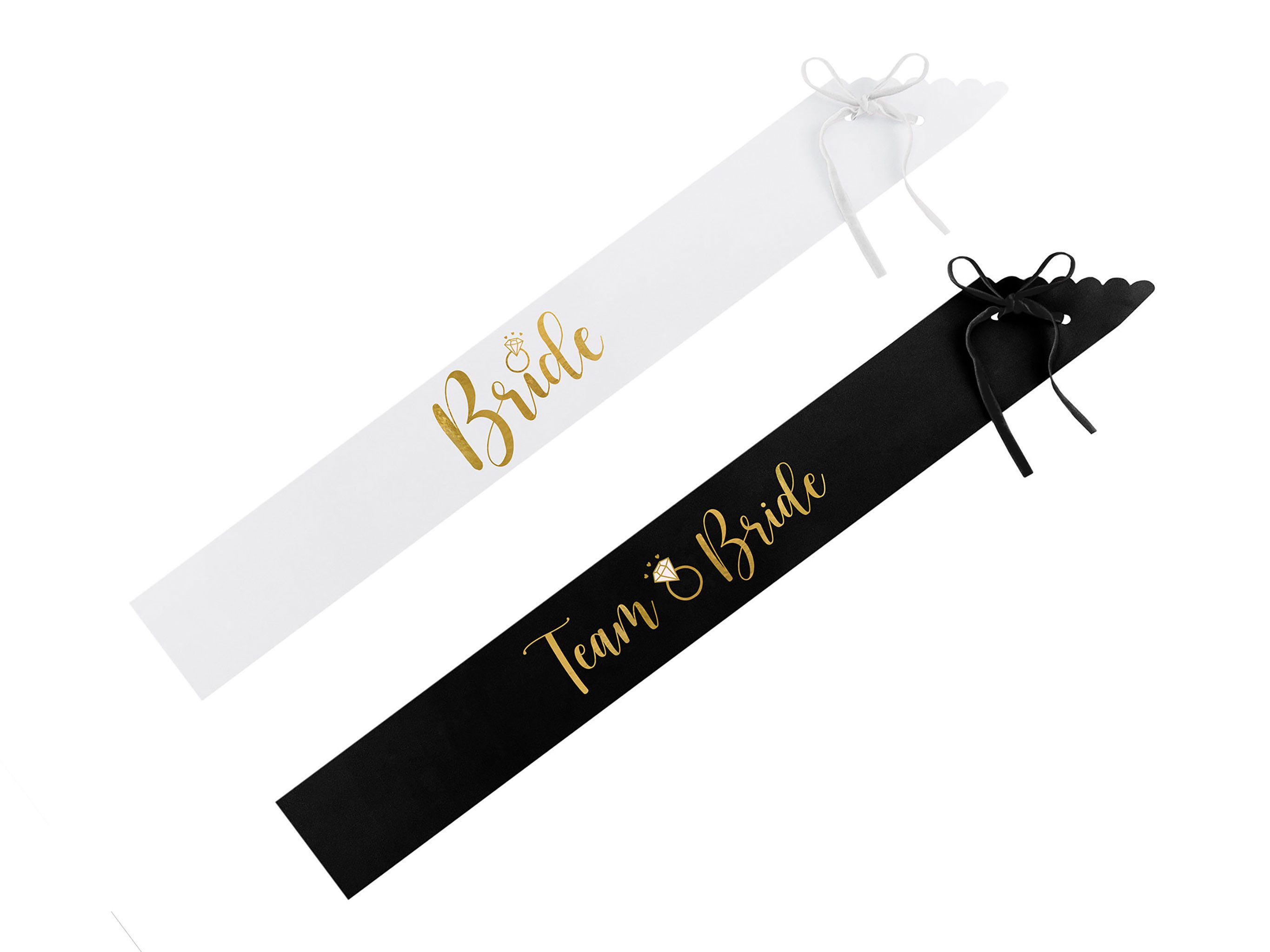 partydeco Kostüm, Schärpe für JGA Bride / Team Bride 6er Set Schwarz / Weiß / Gold