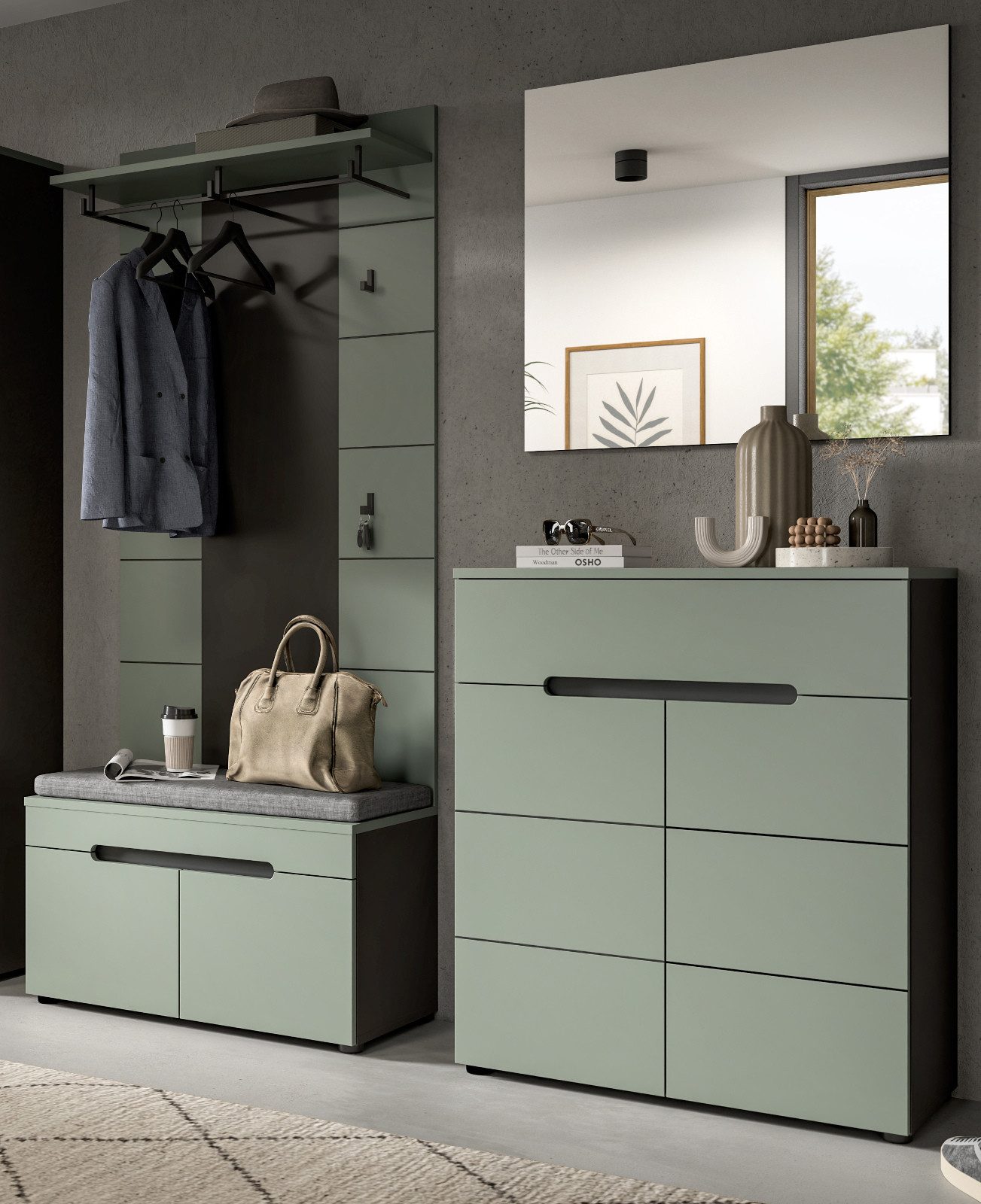 Inn.Furn Garderoben-Set Cooper, (Flurgarderobe in Salbei Grün und Basalt Gr günstig online kaufen