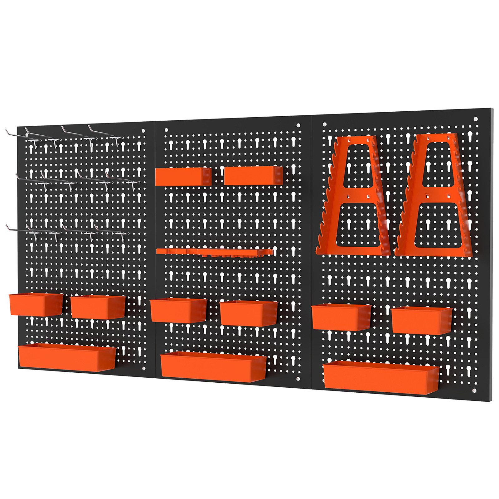 COSTWAY Lochwand, 3 Stk., mit 12 Haken, hakenset, schwarz + orange