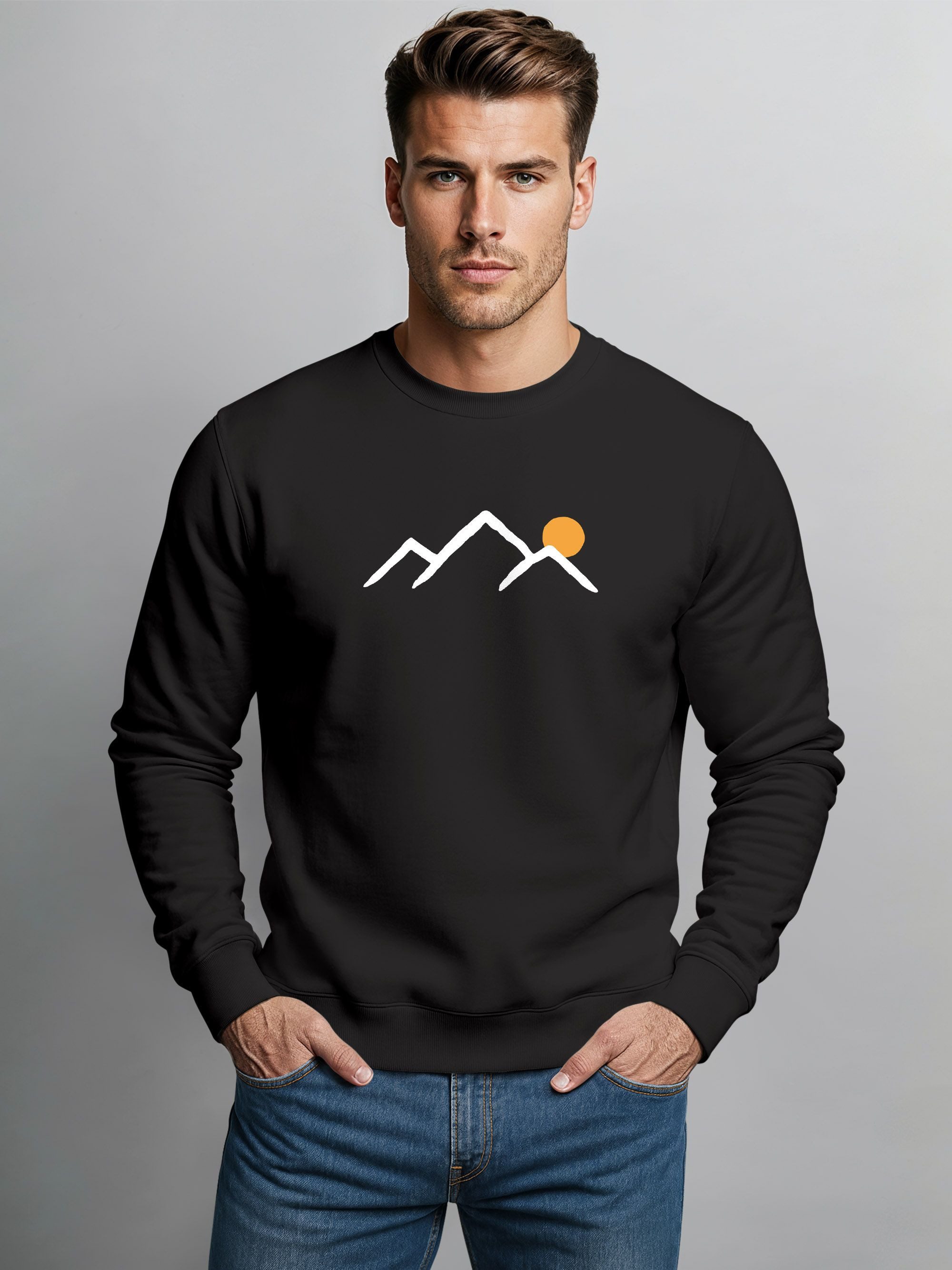 Neverless Sweatshirt Sweatshirt Herren ohne Kapuze Frontprint Rundhals-Pull günstig online kaufen