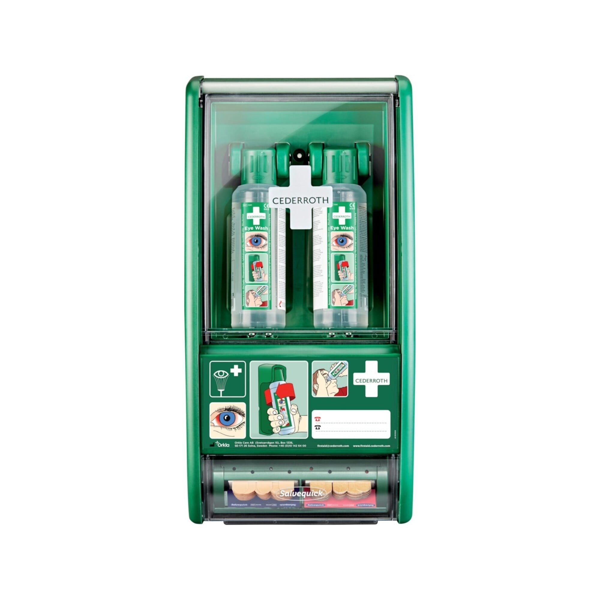 Orkla Care Erste-Hilfe-Set Augenspülstation 2 x 0,5 l,1 x Pflasterspender CEDERROTH