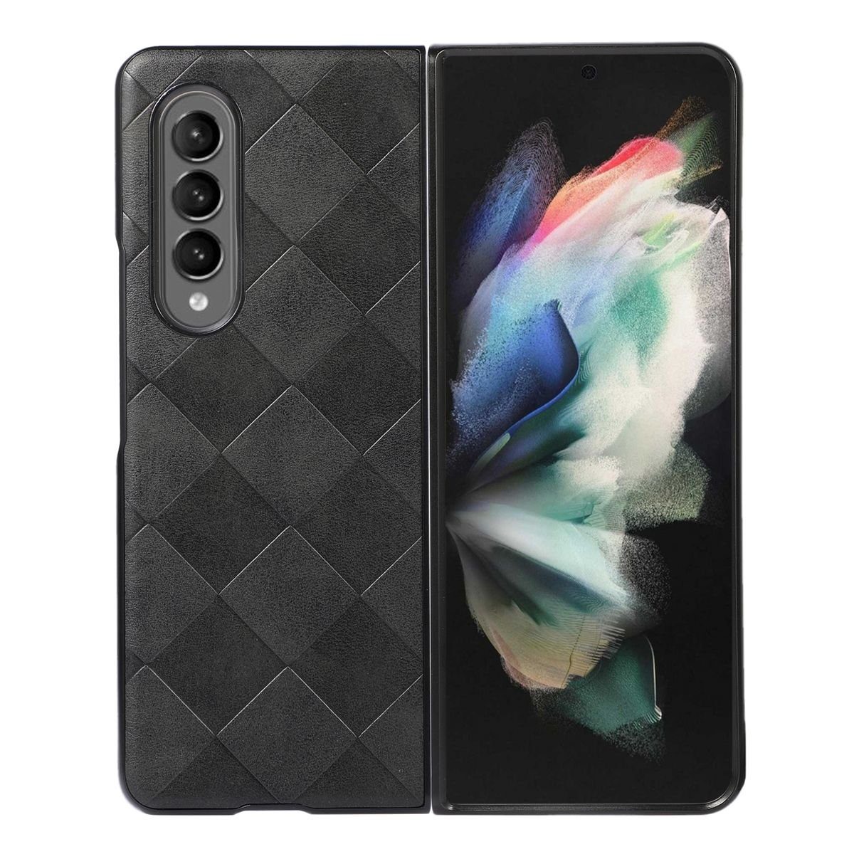 Wigento Handyhülle Für Samsung Galaxy Z Fold4 5G Waben Design Hart Cover Handy Tasche Hülle Etuis Schwarz