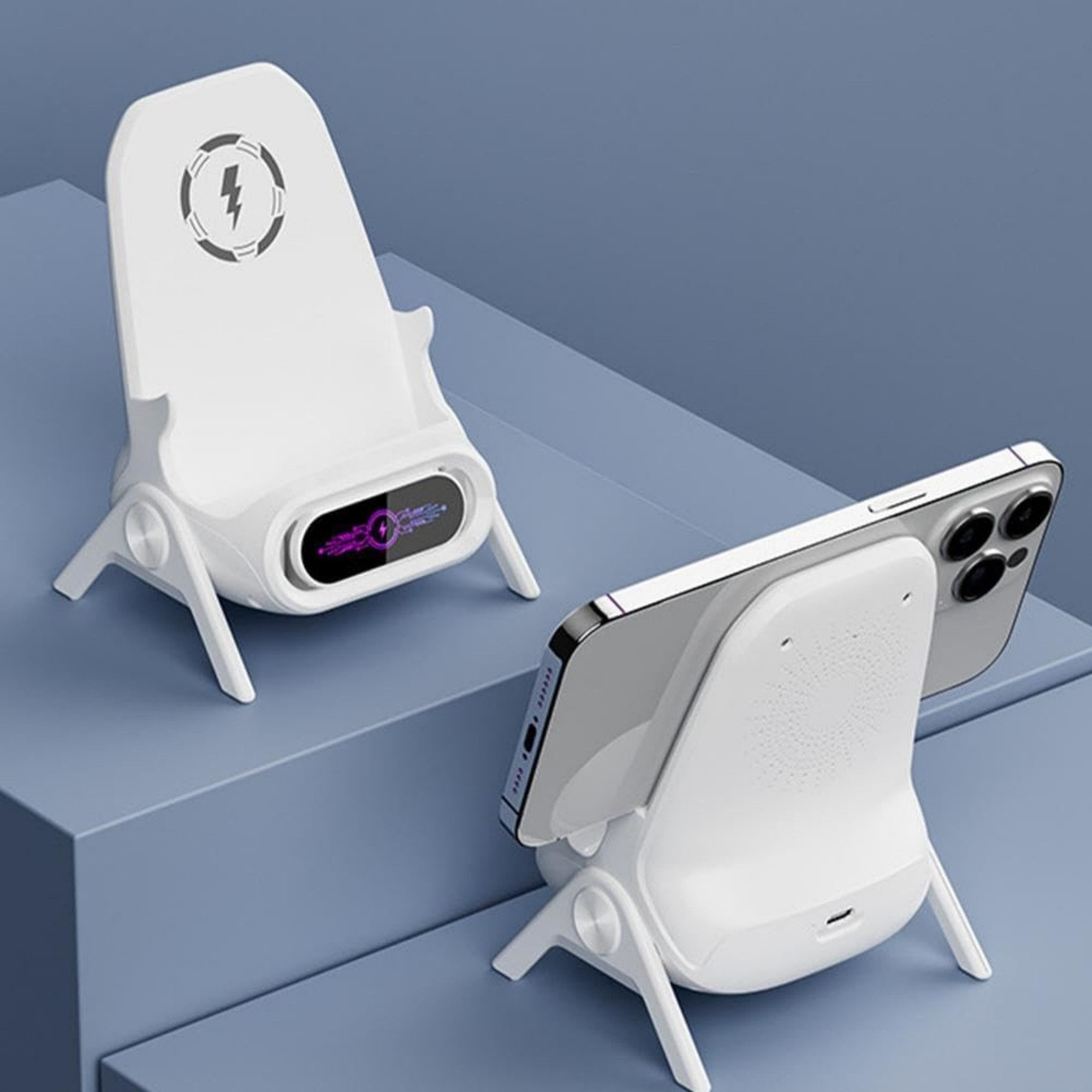 ibettertec 2026 Wireless Charger Handyhalterung, Kabelloses Ladegerät mit Induktions-Ladegerät (Verstellbarem Standfuß, Qi Fast Charging Ladestation mit USB-C, mit Micro-USB Adapter für iPhone Samsung Huawei, magnetisches kabelloses Laden)