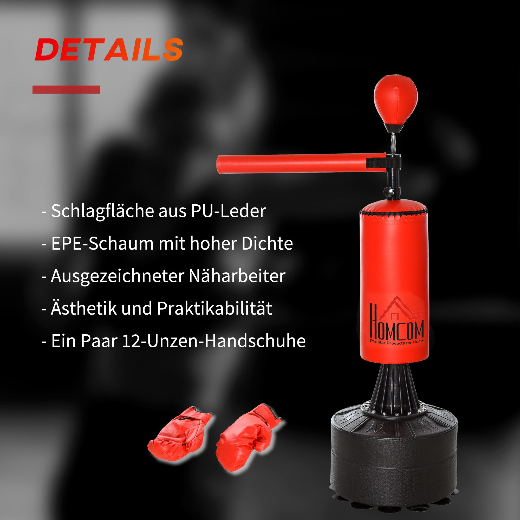 HOMCOM Standboxsack Boxsack stehend 155-205cm mit Speedball Kickboxsack (Boxing Trainer, 1-tlg., Boxpartner), Geeignet für Profis und Anfänger Schwarz – Bild 5 von 5