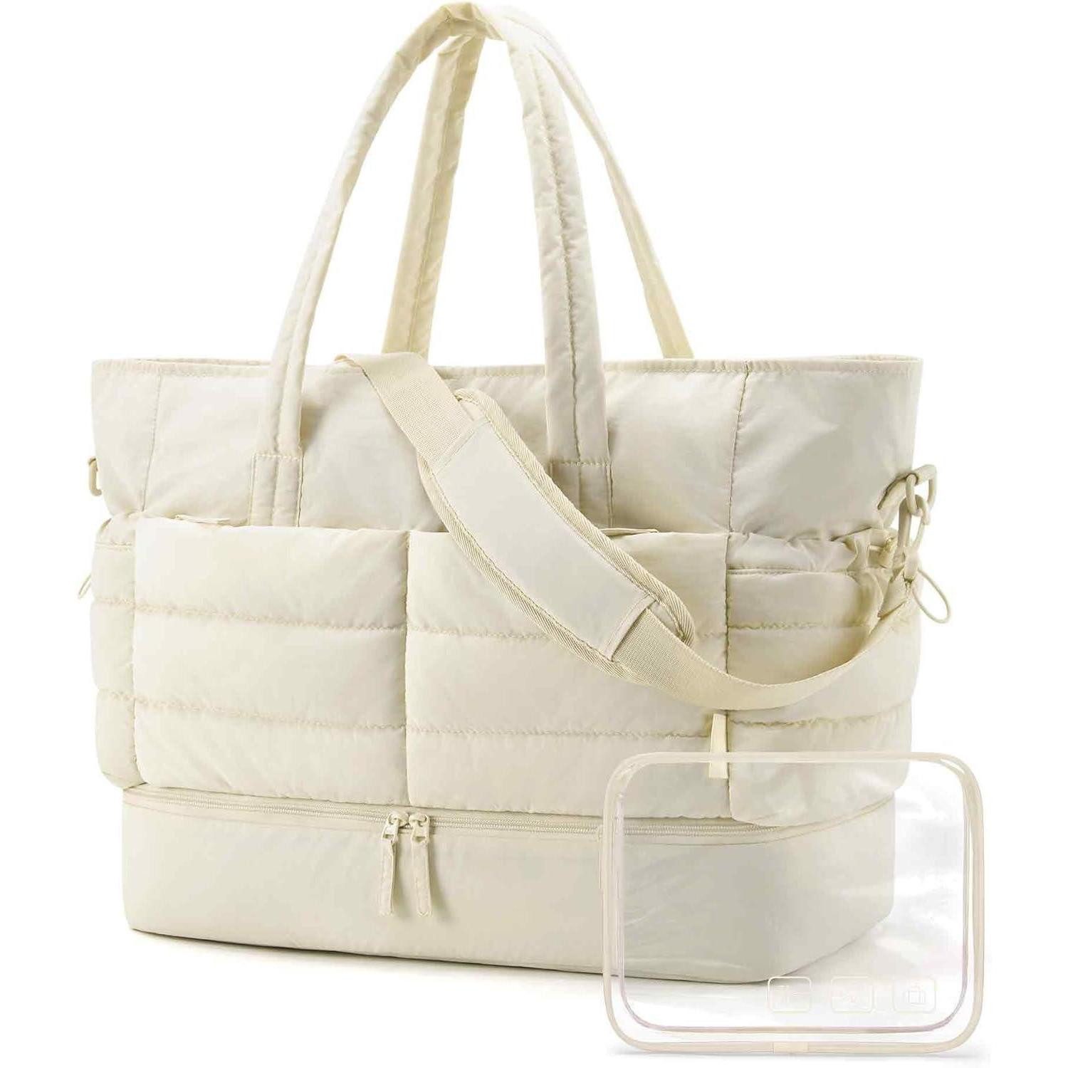 LuxusKollektion Reisetasche Weekender Reisetasche Damen 38l mit Schuhfach wasserabweisend Beige