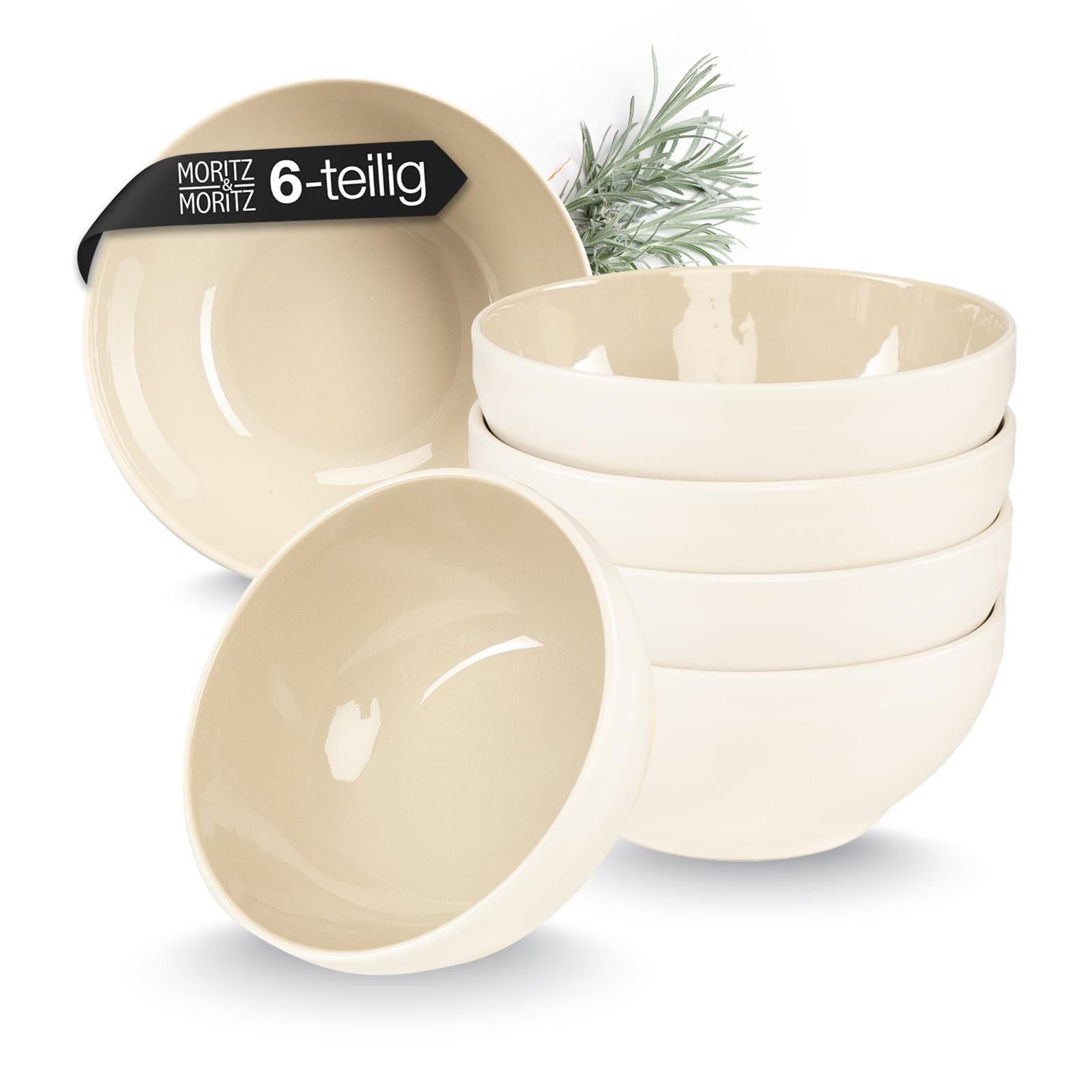 Moritz & Moritz Geschirr-Set CAVO Müslibowl Sand (6-tlg), 6 Personen, Steinzeug, Spülmaschinengeeignet