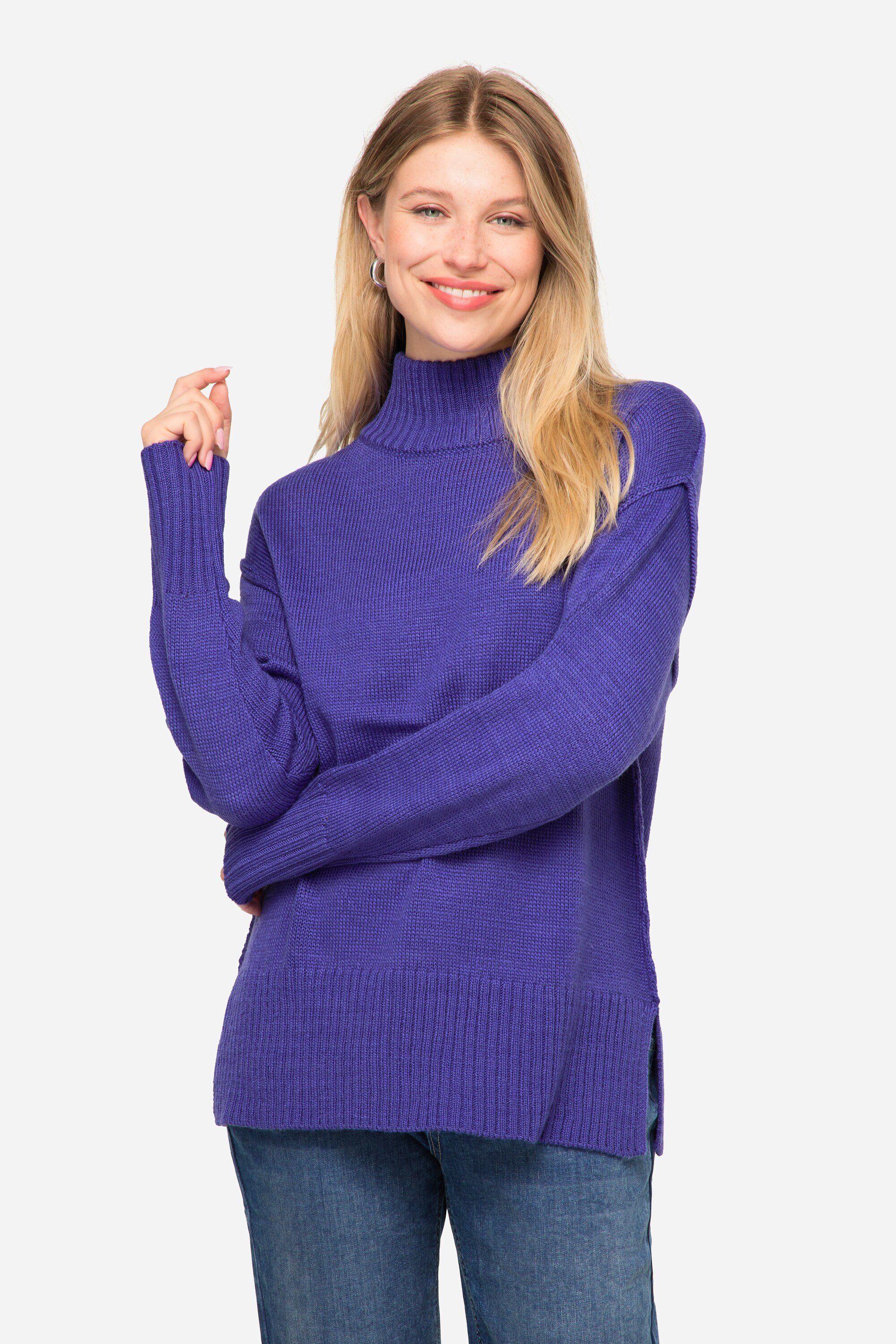 Laurasøn Strickpullover Pullover Wollmix Stehkragen Langarm blauviolett