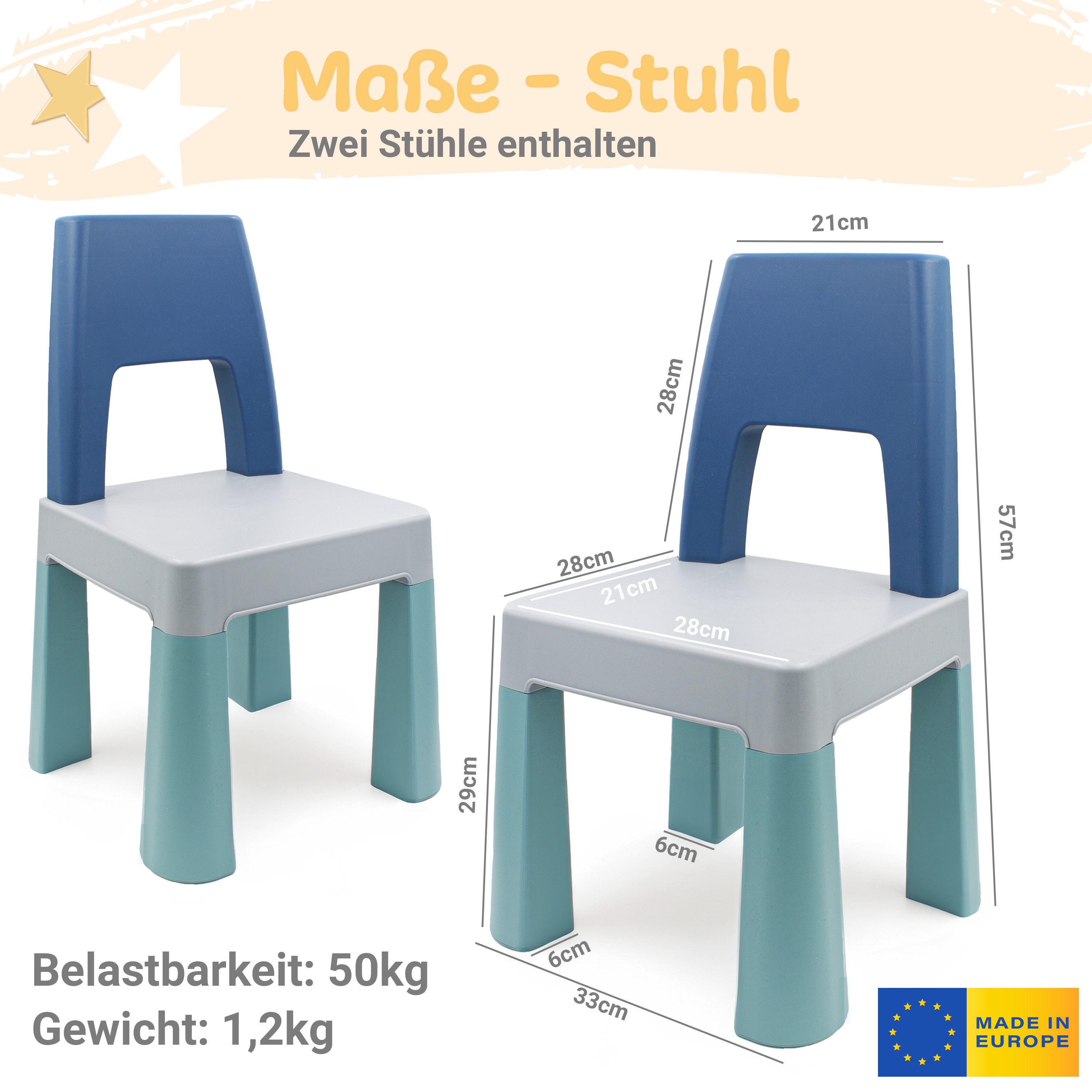 Babykajo Spieltisch, (Set, 3-tlg), Kindertisch mit 2 stühlen - Spieltisch für In- und Outdoor
