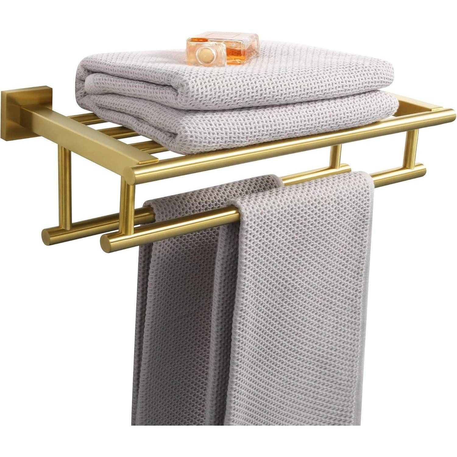 LuxusKollektion Handtuchstange Handtuchhalter Wand Ablage Edelstahl Bohren Badezimmer Gold 40cm