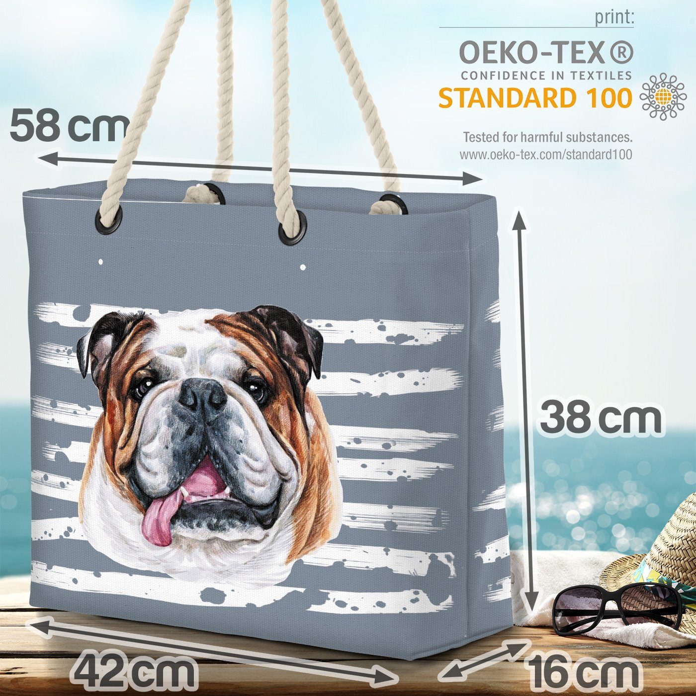 VOID Strandtasche (1-tlg), Bulldogge grau Haustier Dogge Hund Tier Dog