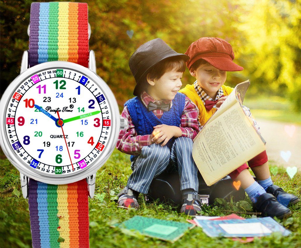 Gratis Versand Match Pacific Quarzuhr - Design Time Kinder und Regenbogen Wechselarmband, Mix Armbanduhr Lernuhr