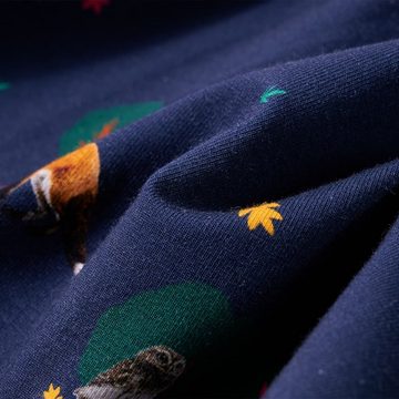 vidaXL A-Linien-Kleid Kinderkleid mit Langen Ärmeln und Kordelzug Tier-Motiv Marineblau 92