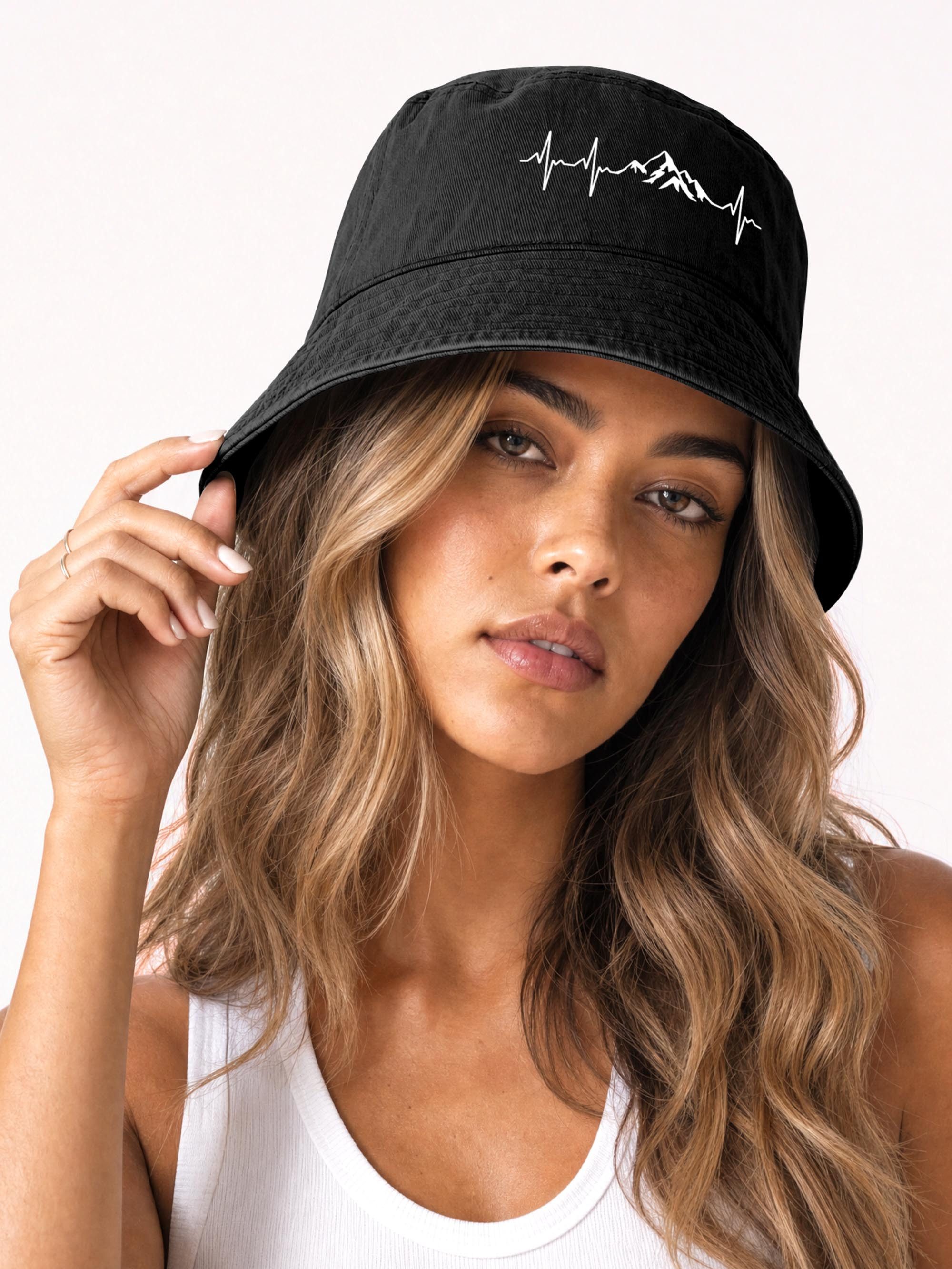 Neverless Fischerhut Anglerhut mit Print Bergliebe Baumwolle Bucket Hat Herren Damen