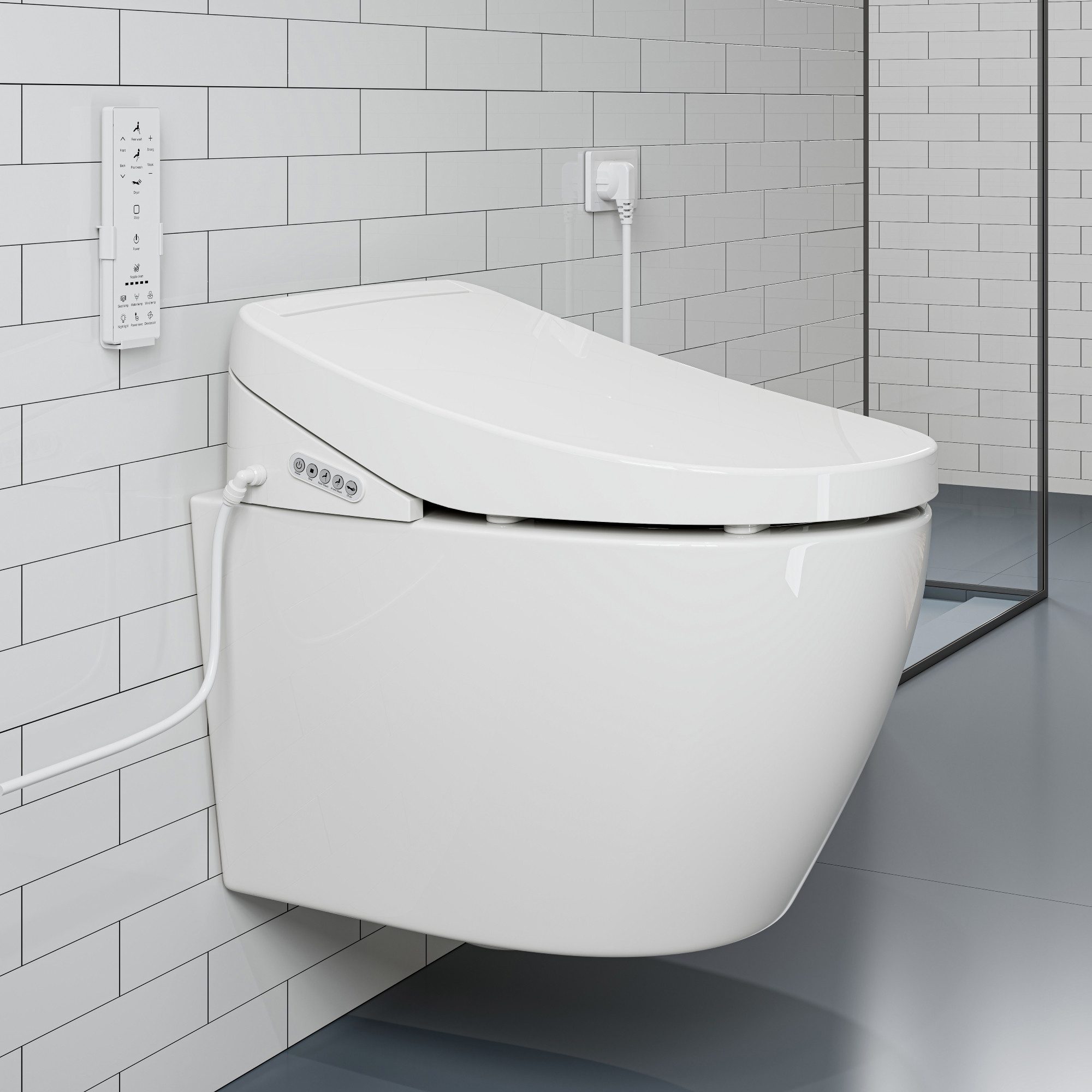 HOROW Dusch-WC Spülrandloses Hänge WC mit Bidet Funktion und Smart Toilettendeckel, wandhangend , Abgang Dusch WC, SET, Nachtlicht, Desodorierung, Trockner, Durchlauferhitzer