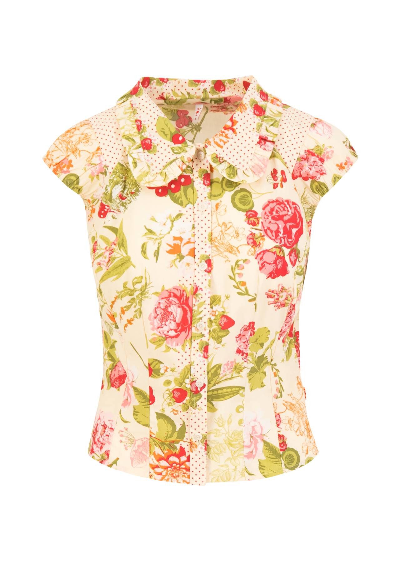 Blutsgeschwister Hemdbluse - Damen Bluse mit Blumenmuster - Kurzarm Blusentop - Sommerbluse Damen