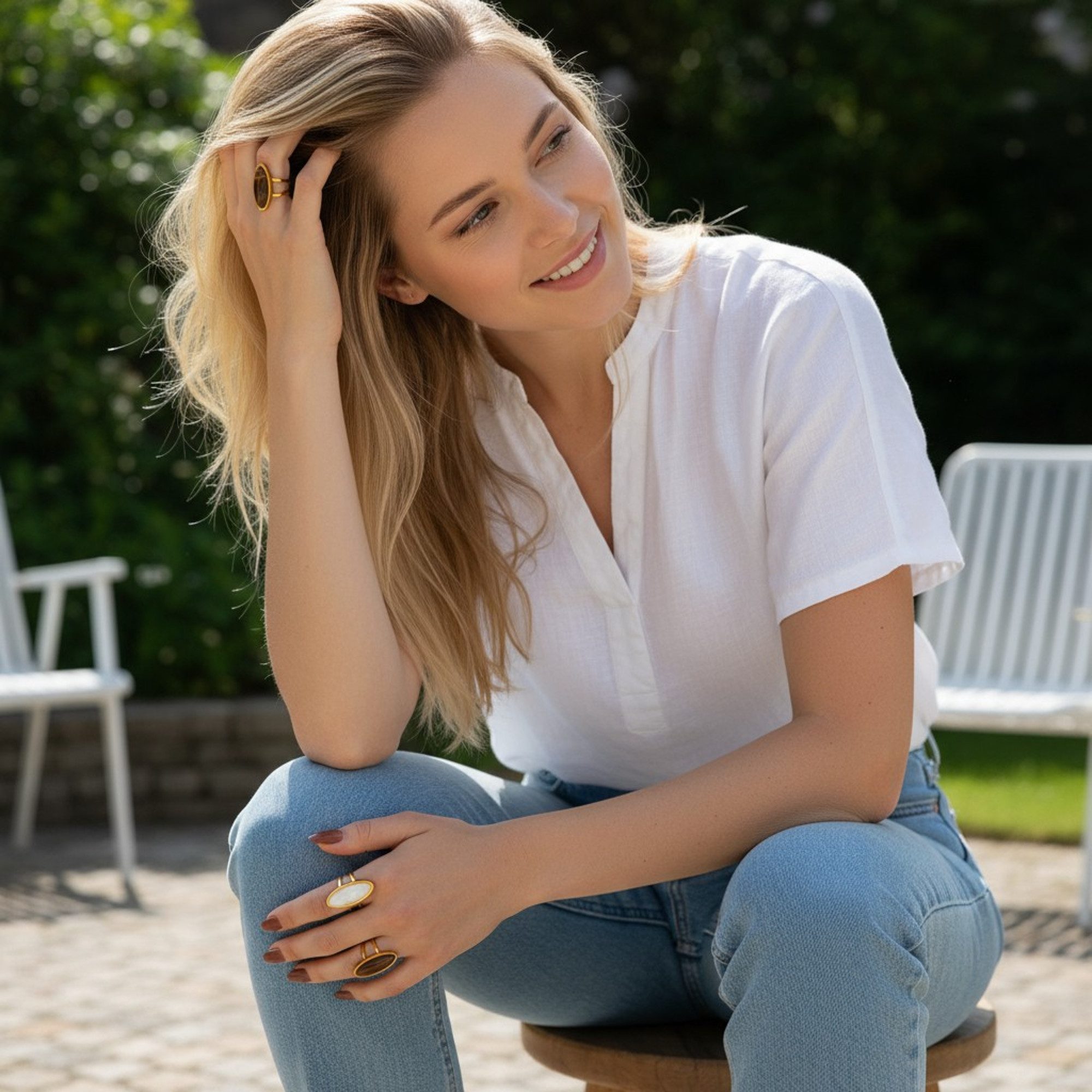 KARMA Fingerring Damenring Gold Stein Braun od. Weiß Ring Edelstahl vergold günstig online kaufen