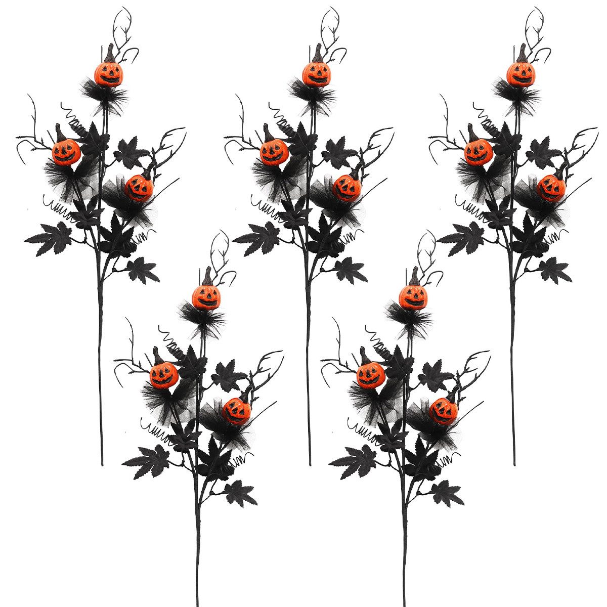 DOPWii Dekoobjekt 5er Set Halloween Deko Kürbis Blumenstrauß 47 cm für Zuhause & Freunde (5 St), Künstliche Kürbis-Ahornblätter & Zweige,Büro, Party & Herbstdekoration