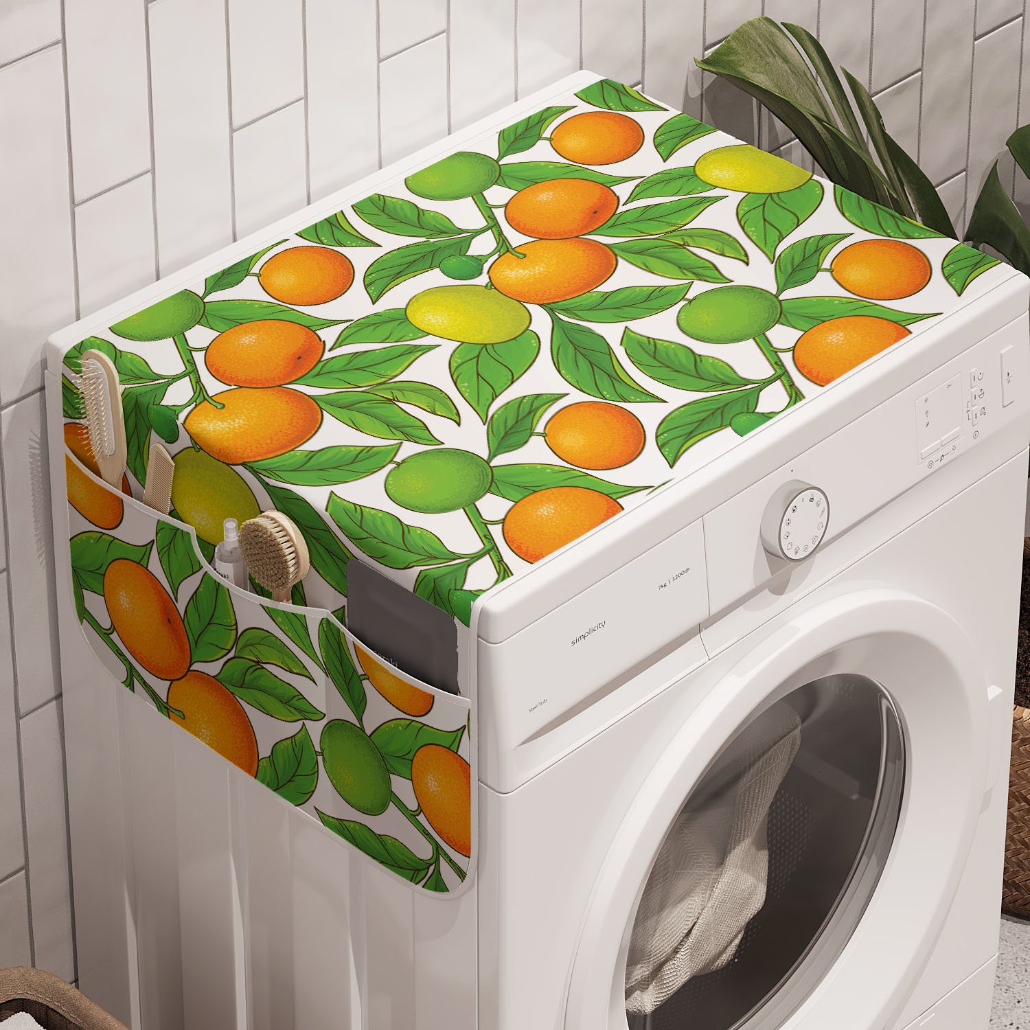 Abakuhaus Badorganizer Anti-Rutsch-Stoffabdeckung für Waschmaschine und Trockner, Früchte Saisonale Citrus Mandarin