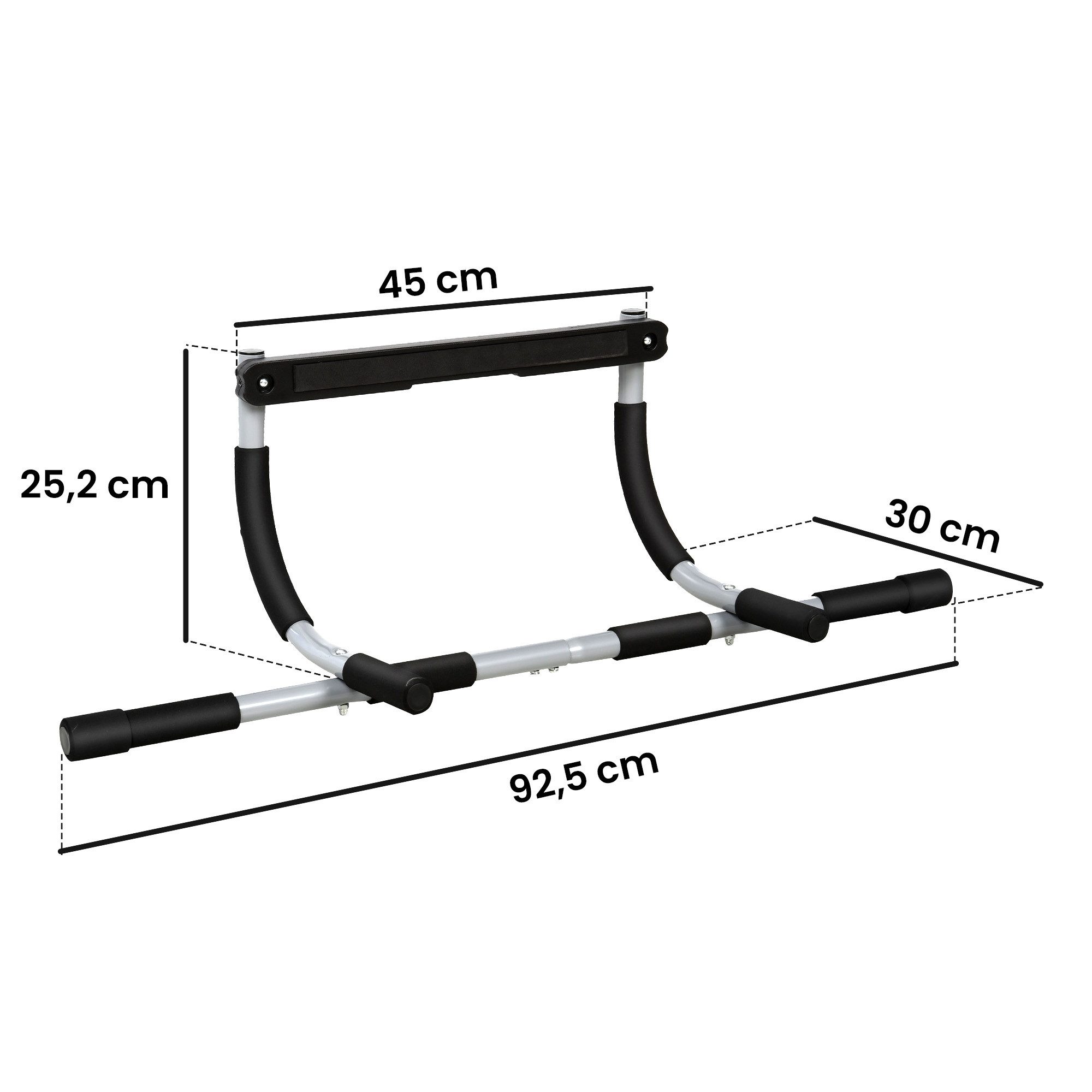 HOMCOM Klimmzugstange Türrahmen ohne Schrauben, Pull Up Bar, Tragkraft bis 110 Kg (Stahl, Schaumstoff, PE, 1-tlg., Schwarz+Grau), 92cm x 40cm x 17cm – Bild 3 von 5