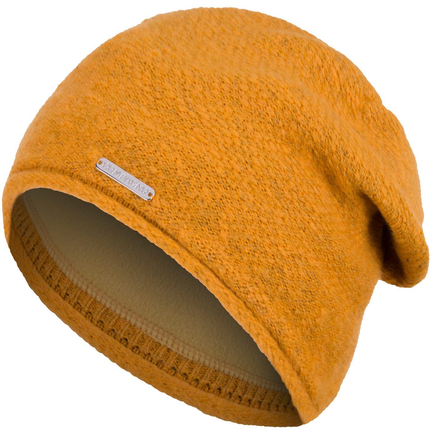 compagno Strickmütze (1-St) Klassische Beanie Wintermütze Strickmütze Damen gefüttert Fleecefutter senf