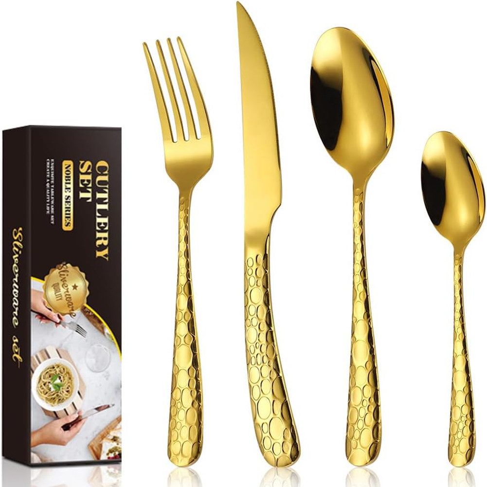 KingLux Besteck-Set 24teilig Edelstahl 18/10 Besteck Set Tränenmuster spülmaschinenfest (24-tlg), 6 Personen, Edelstahl