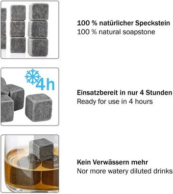 GOURMEO Eiswürfel-Steine Whisky Steine Whiskey Stones 9 Stück Set + Säckchen + Zange Kühlsteine