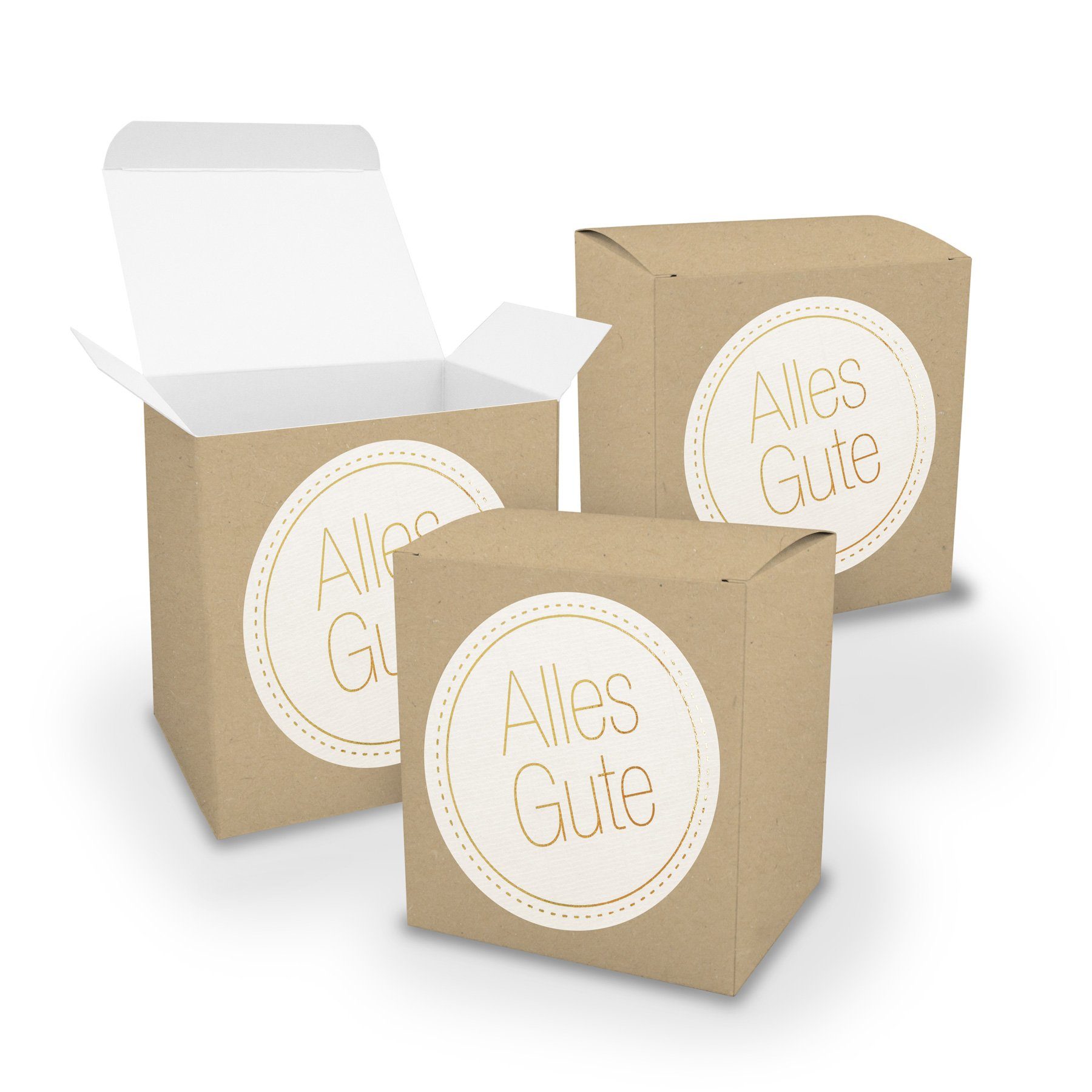 itenga Geschenkbox itenga Geschenkverpackung Set 3x XL Würfel BRAUN +  Sticker "Alles Gute