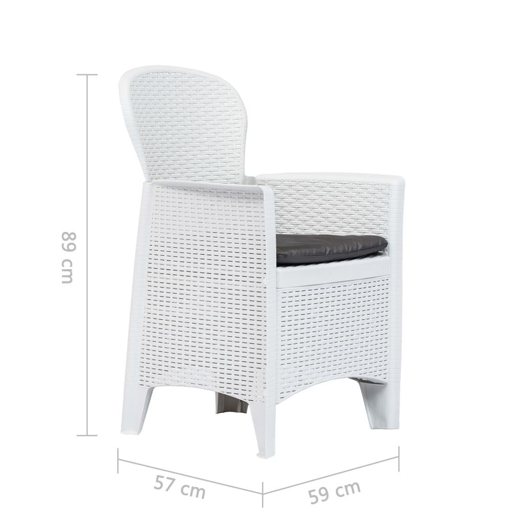 vidaXL Gartenstuhl 2 Weiß | Weiß Rattan-Optik Kunststoff Stk Weiß Gartenstühle Kissen mit