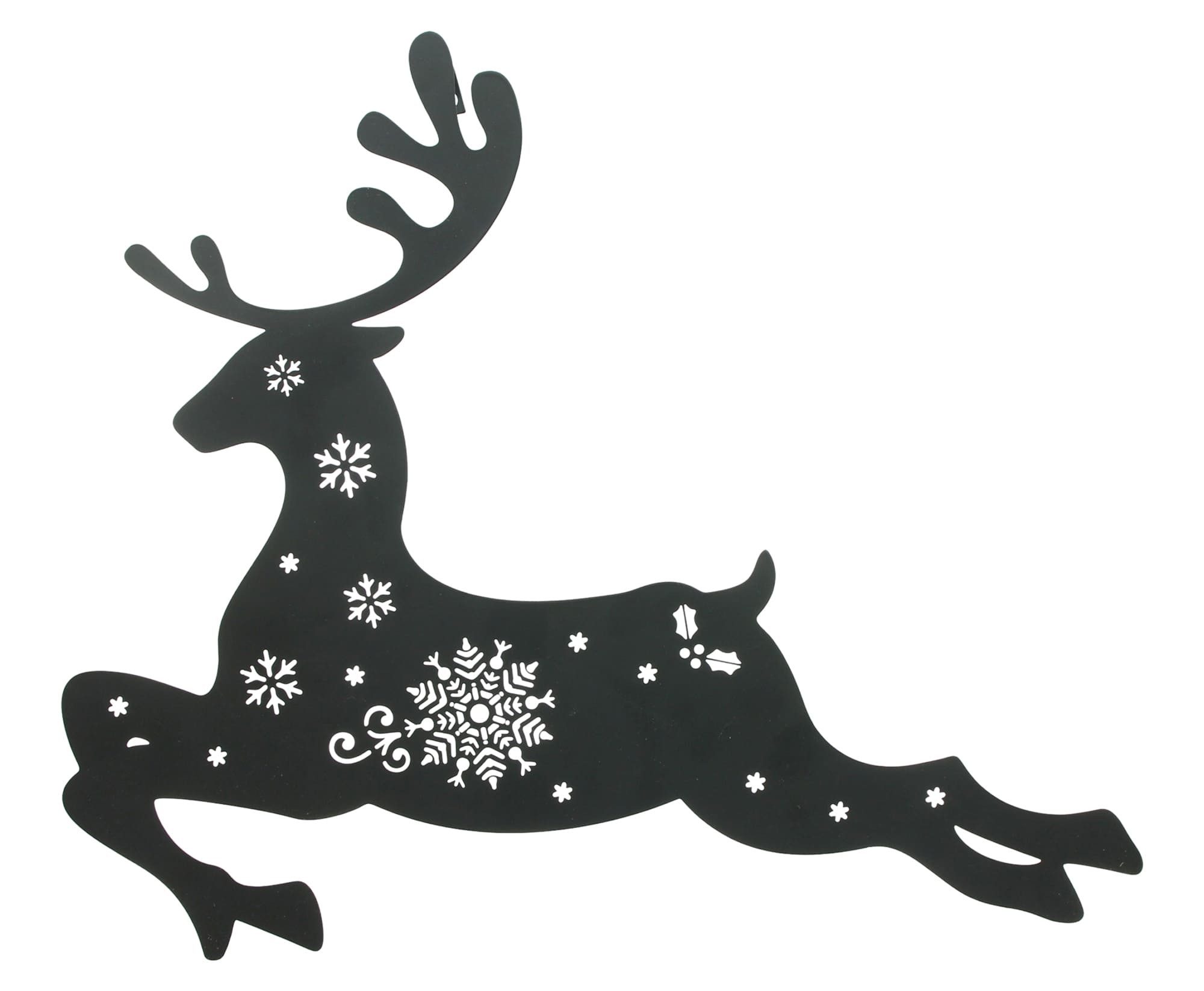 Frank Flechtwaren Wanddekoobjekt "Rentier" Metall Wanddeko schwarz, LED Beleuchtung, Weihnachtsdeko, 52x44 cm, Wandbild, Metalldeko, Wandschmuck