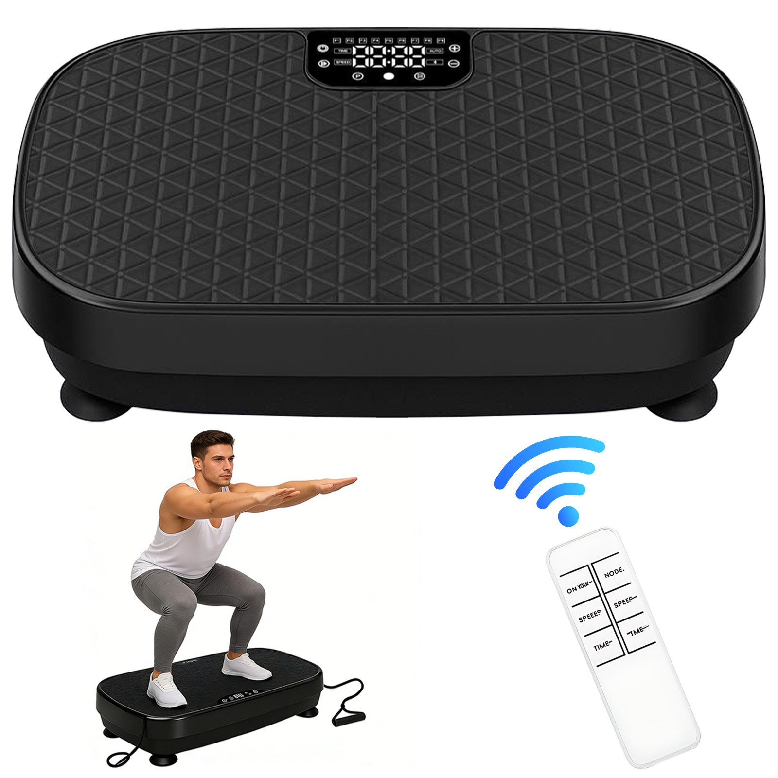 Nettlife Vibrationsplatte 9 Trainingsprogramme 199 Intensitätsstufen, 200 W, Programme Ganzkörpertraining Bluetooth Fernbedienung Lautsprecher