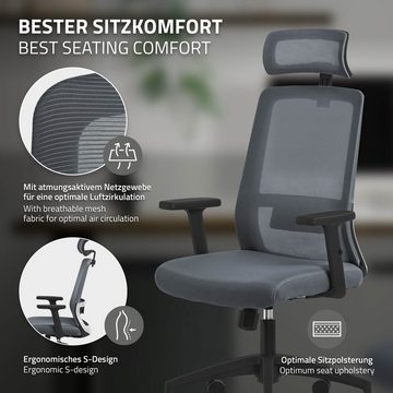 ML-DESIGN Bürostuhl Computerstuhl ergonomisch mit Verstellbarer Kopfstütze Gaming Stuhl, Schreibtischstuhl Grau mit mesh und Lendenwirbelstütze 68x66x123cm