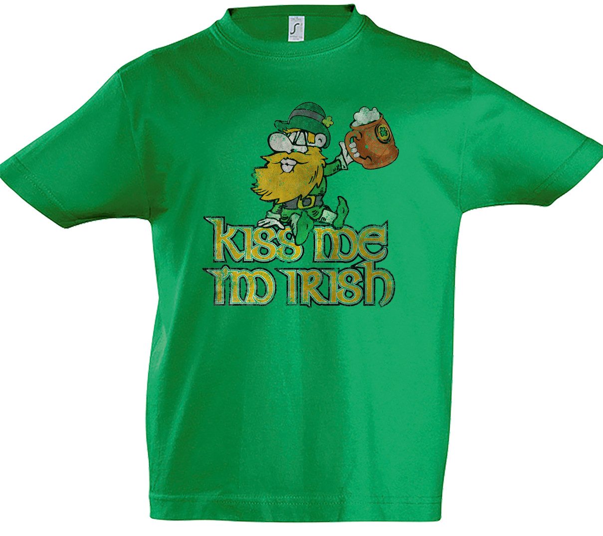 Print-Shirt Kiss Me I'm Irish Vintage Kinder T-Shirt Cloverleaf Irland Ireland