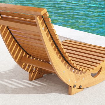 Outsunny Schaukelstuhl Schaukelliege Holz Ergonomisch Schwingstuhl mit S-Form, Kippschutz (Gartenliege, 1 St), bis 120 kg belastbar für Balkon, Terrasse, Teak, 130 x 60 x 60 cm