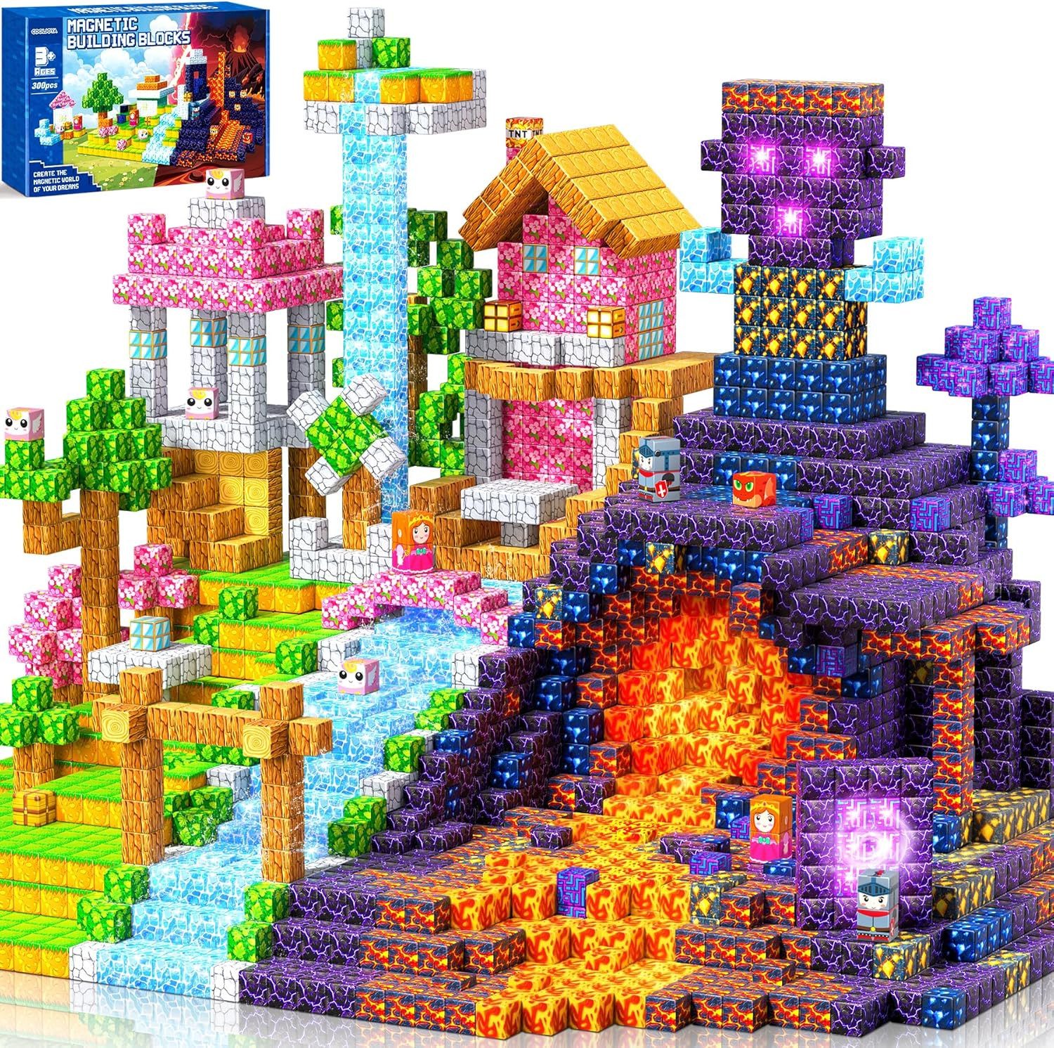 POPOLIC Magnetische Bausteine, 300 Teile Magnetbausteine ab 4 Jahre Magnetspielbausteine, (300 St., Magnetische Bauwelt Spielzeug Magnetblöcke), für Kinder ab 3 4 5 6 7 8 9 Jahre Verstaubare Magnetic 150 tire