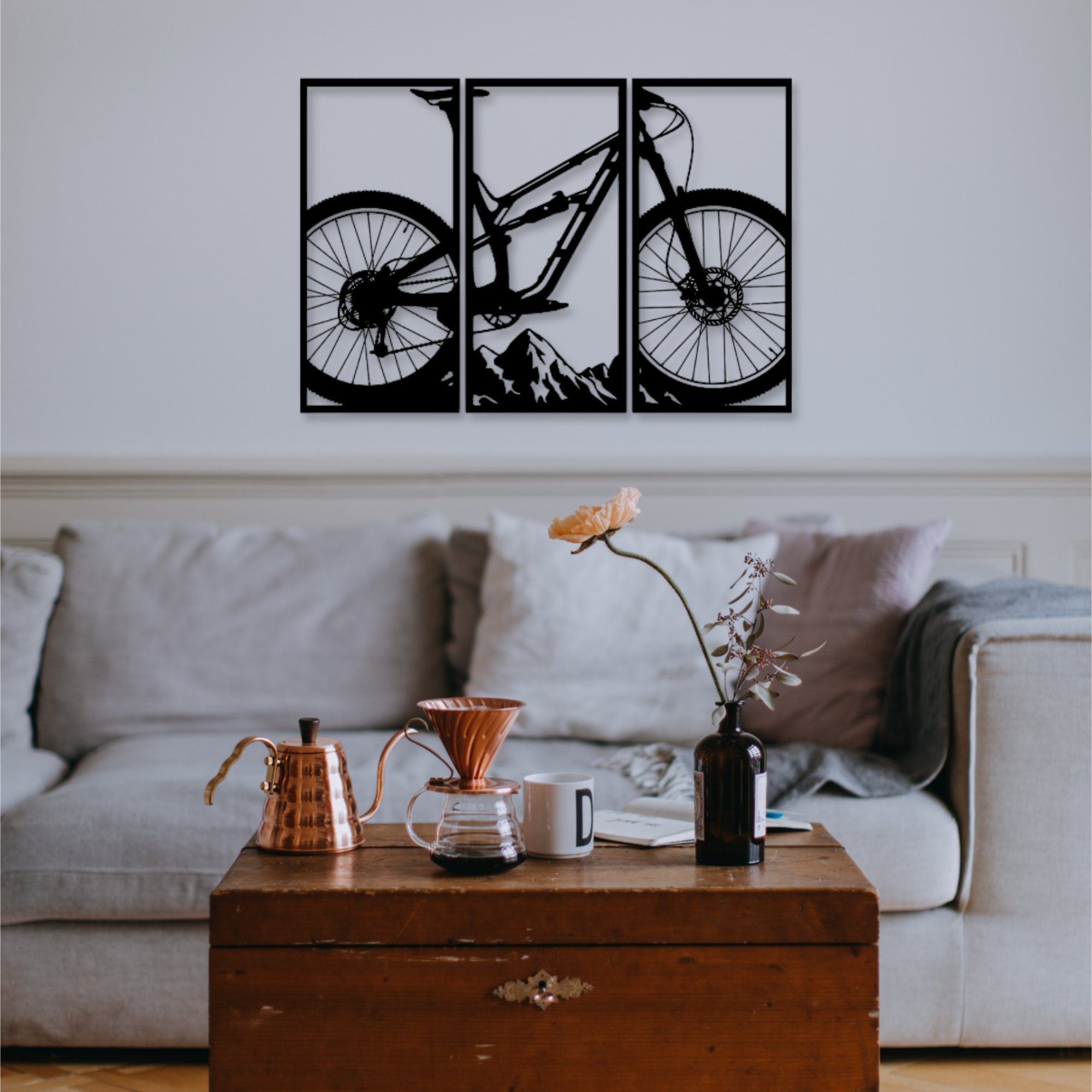 WoodFriends Wandbild aus Holz Mountainbike Fahrrad Holzschild zum Aufkleben Fahrradliebe, Deko Wandkunst Geburtstagsgeschenk Radler Fahrradsport