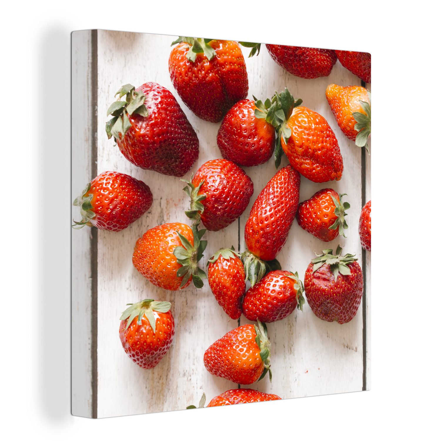OneMillionCanvasses® Leinwandbild Erdbeere - Obst - Tisch, (1 St), Leinwand Bilder für Wohnzimmer Schlafzimmer